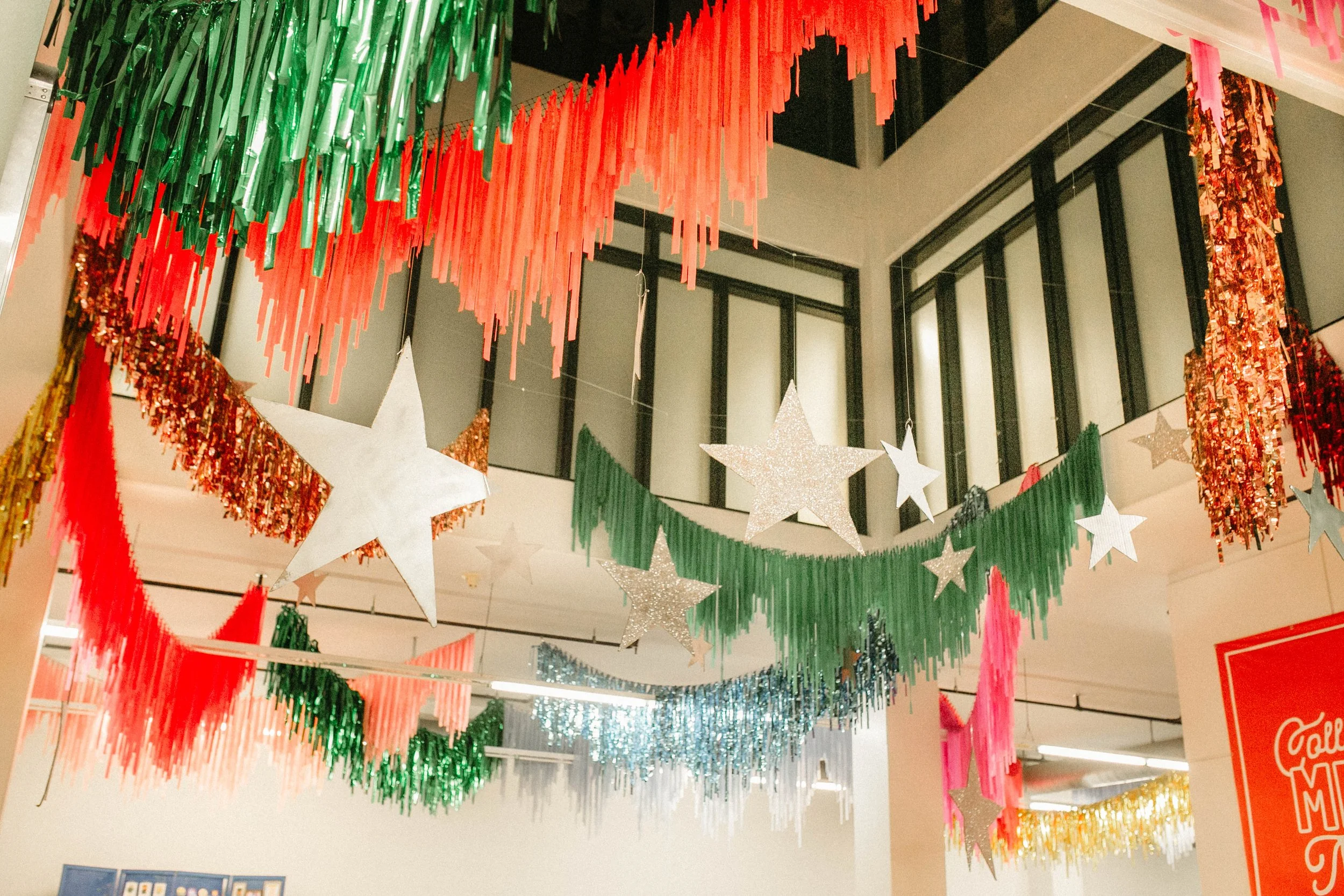 Aerial fringe installation, baby shower, birthday, wedding, corporate event, brand events, grand opening, Collective Santa Cruz