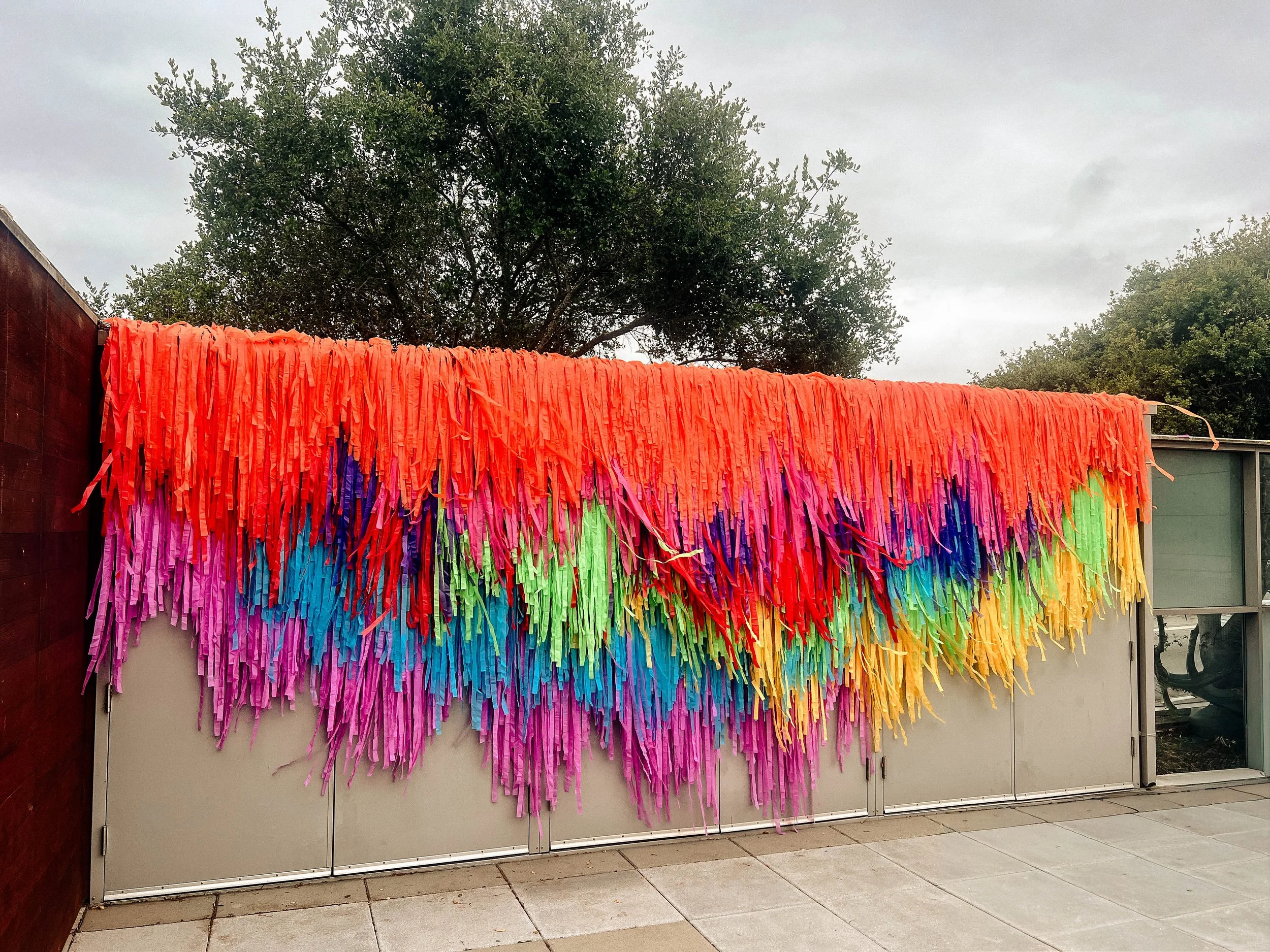 Large rainbow, fiesta fringe wall backdrop