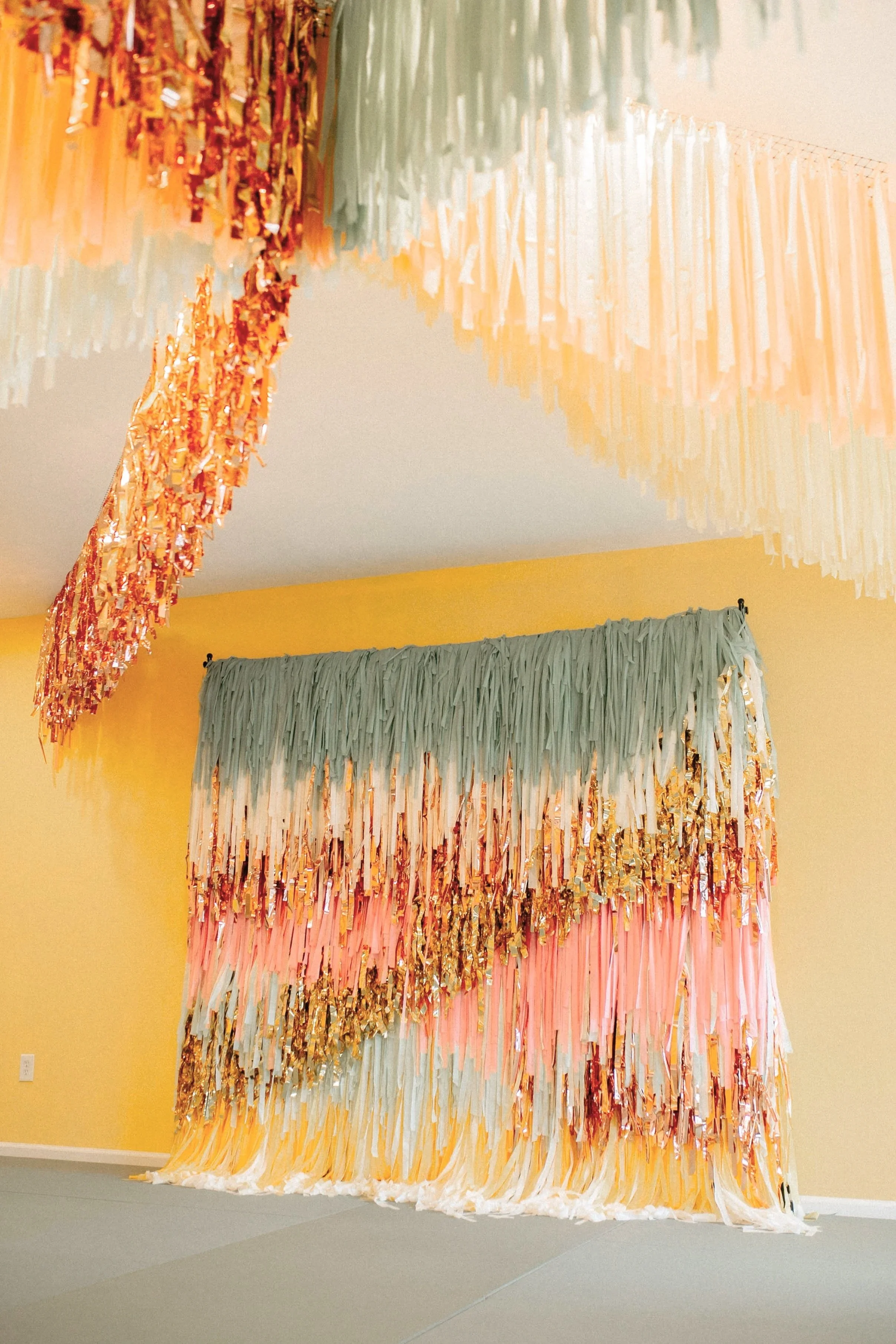 Yellow pink blue fringe backdrop