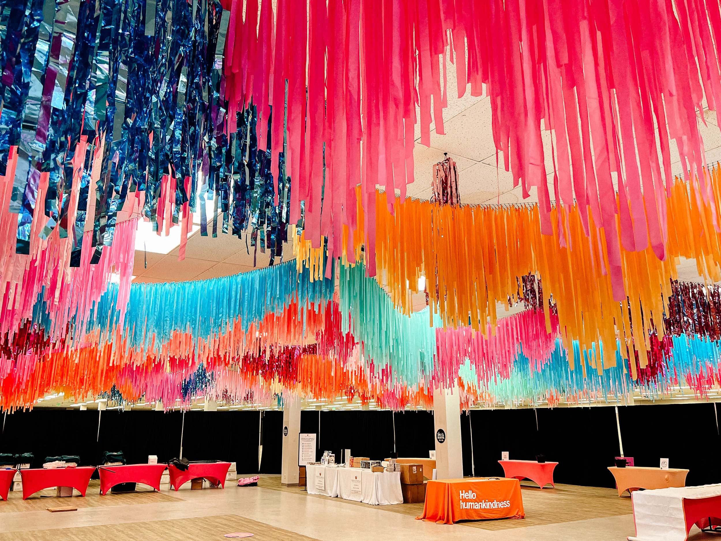 Aerial fringe installation, baby shower, birthday, wedding, corporate event, She is beautiful marathon