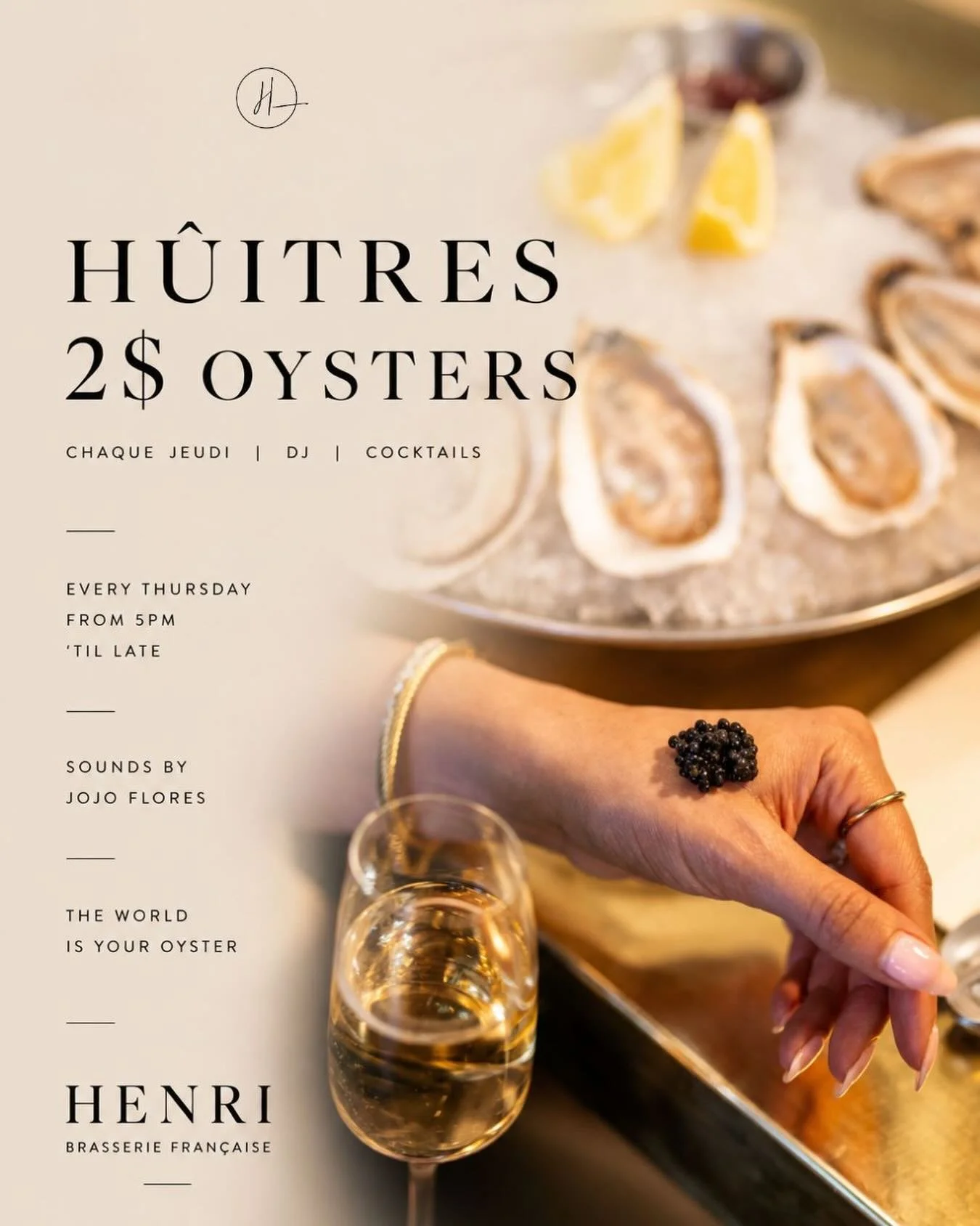 🦪 2$ Oysters. Every Thursday. 5pm-Later.
Music by @djjojoflores 

🦪 Hu&icirc;tres &agrave; 2 $. Tous les jeudis. D&egrave;s 17 h.
Musique par @djjojoflores