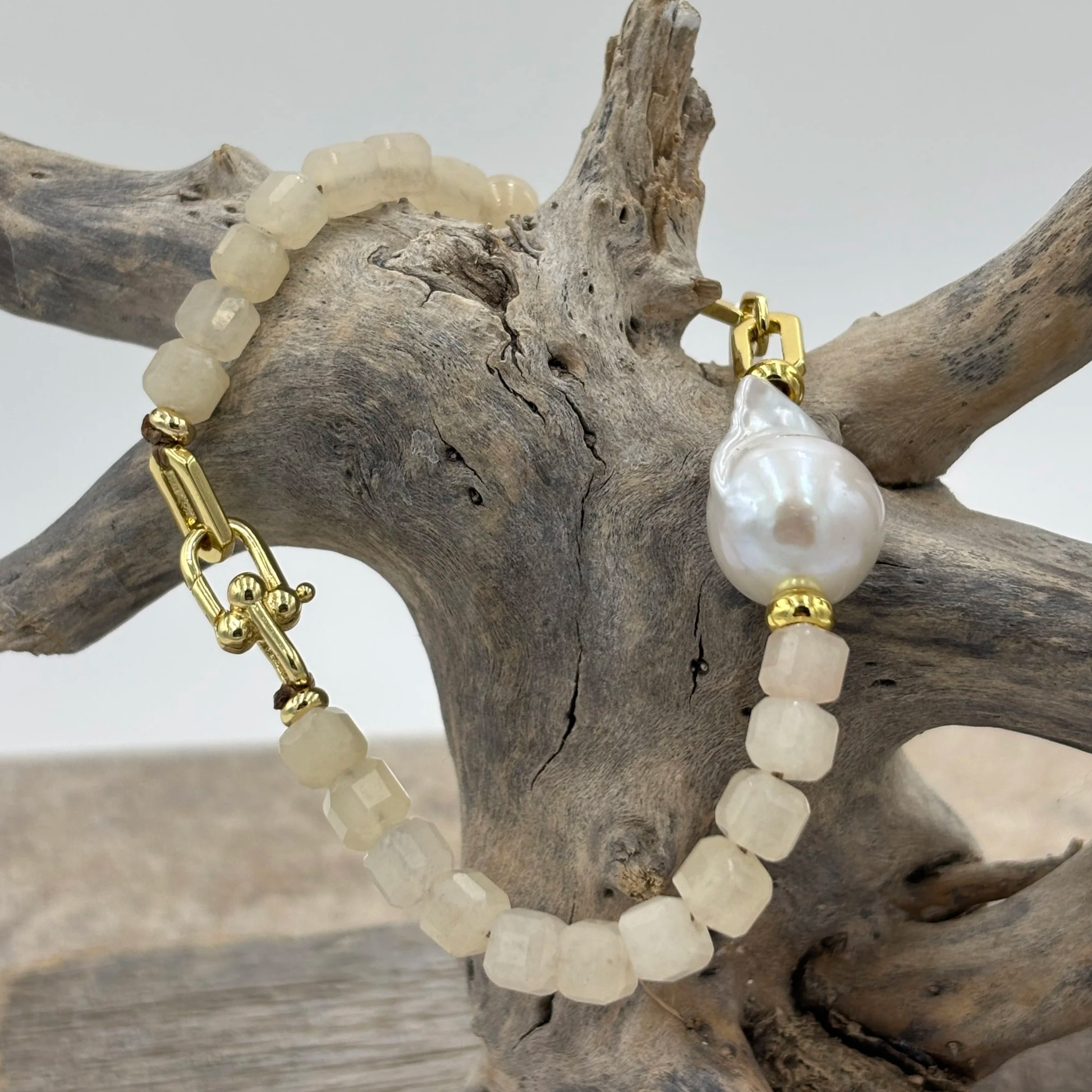 'Aura' Baroque Freshwater Pearl and Agate Bracelet