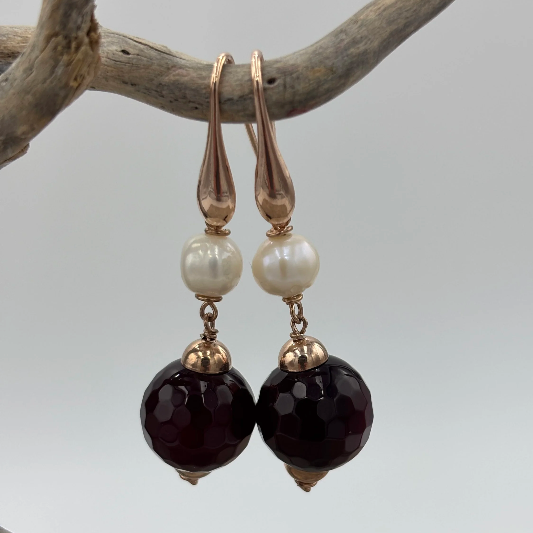 'Crimson' Freshwater Pearl and Red Agate Earrings