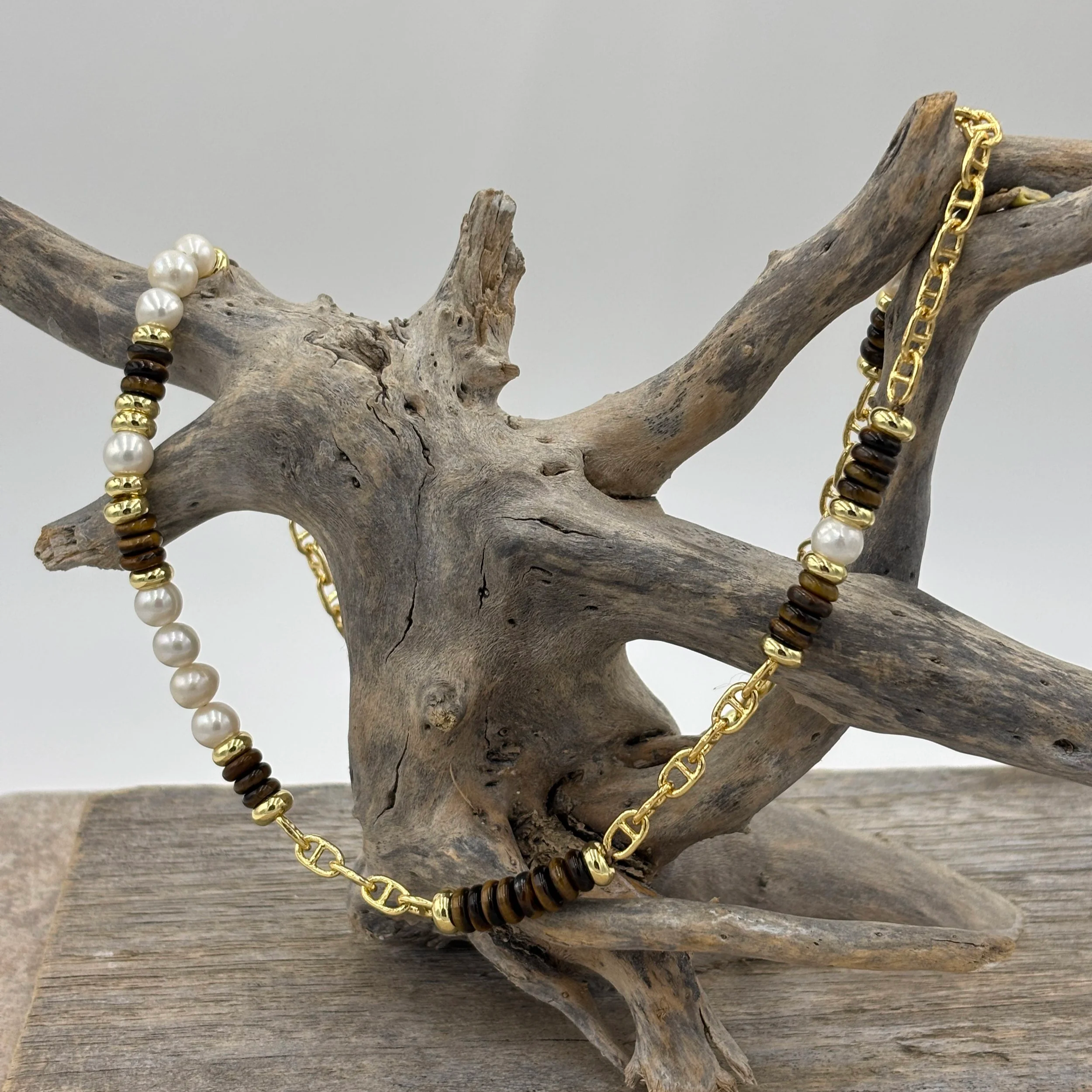 'Drift' Freshwater Pearl and Tiger Eye Necklace