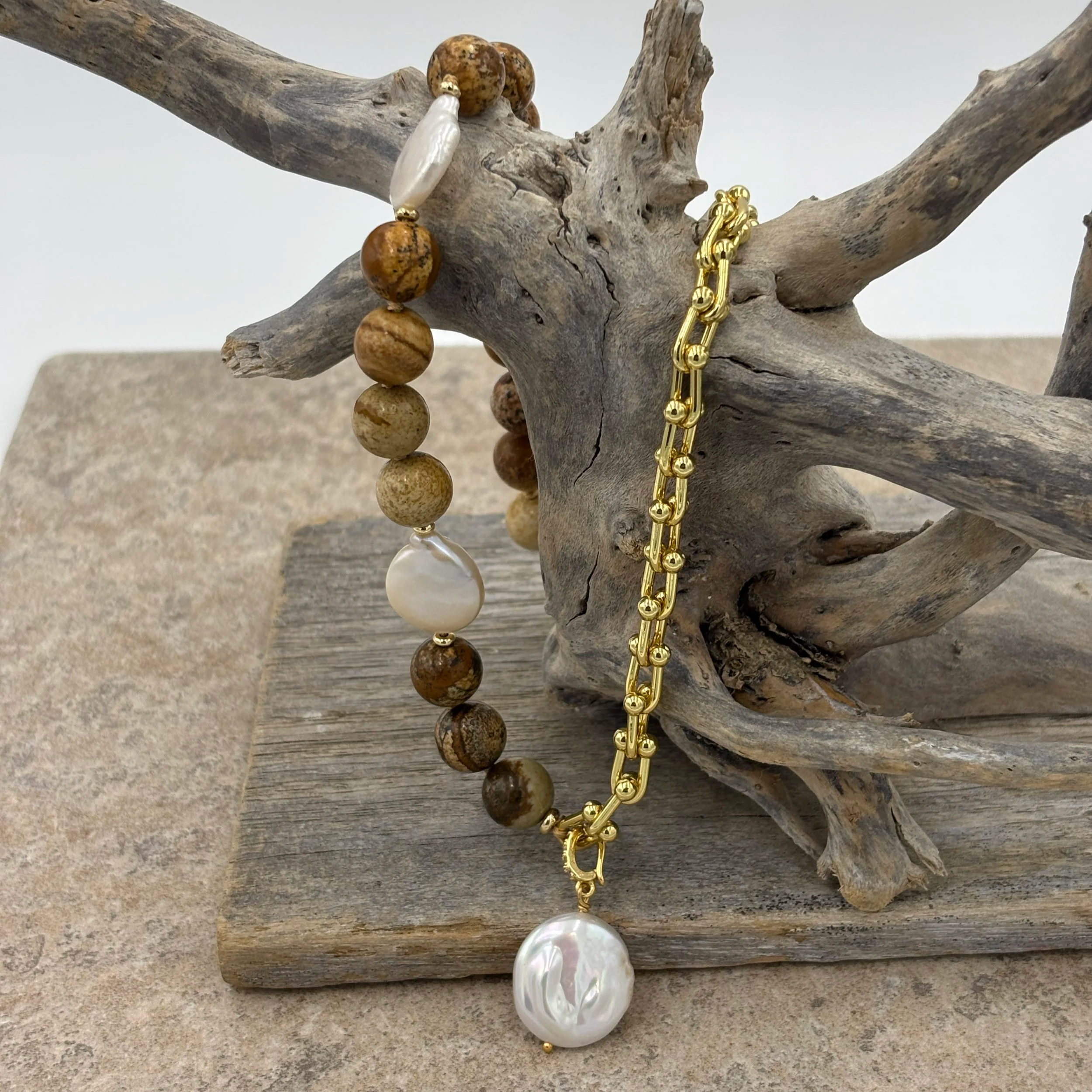 'Mesa' Freshwater Pearl and Jasper Necklace
