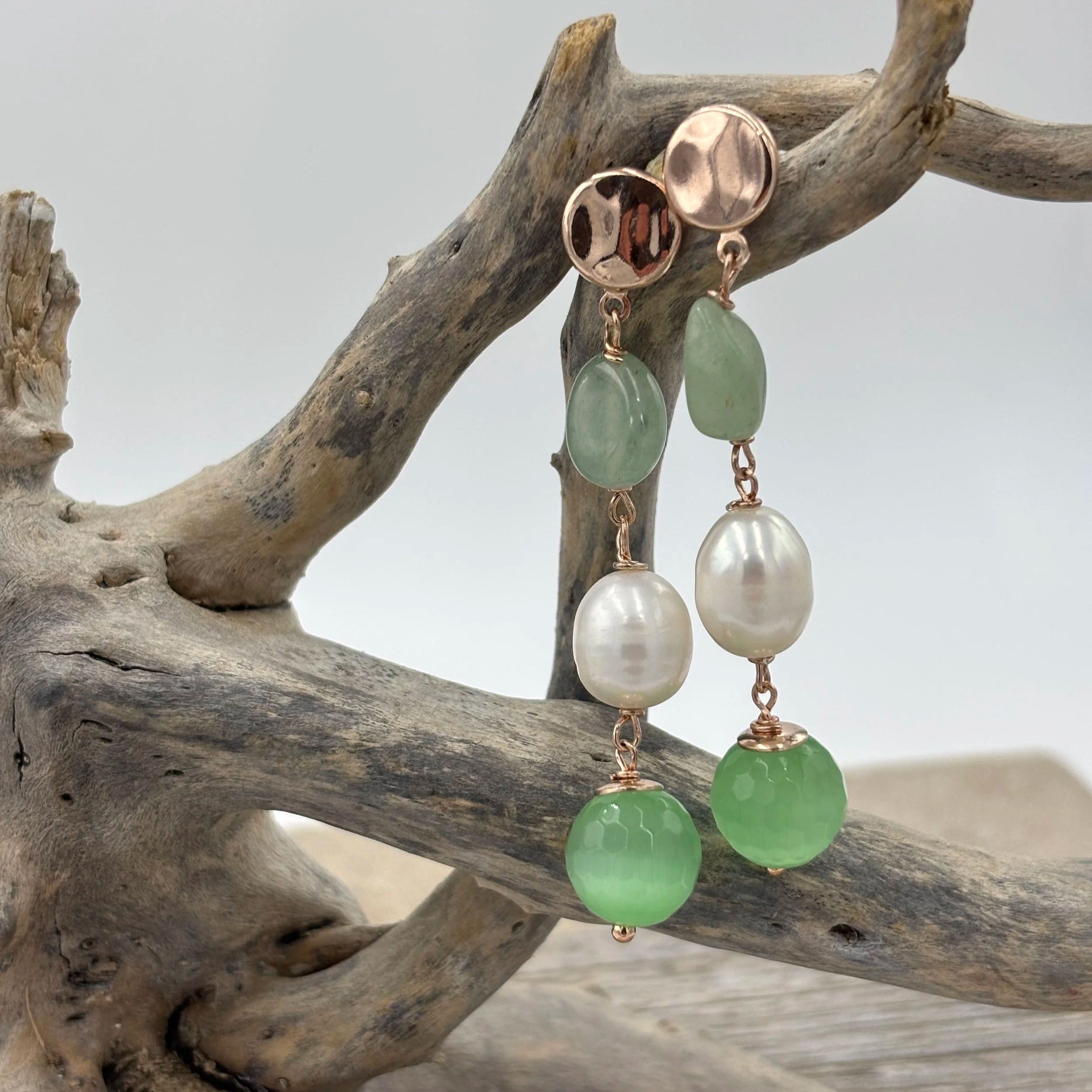 'Celadon' Freshwater Pearl and Green Aventurine Earrings