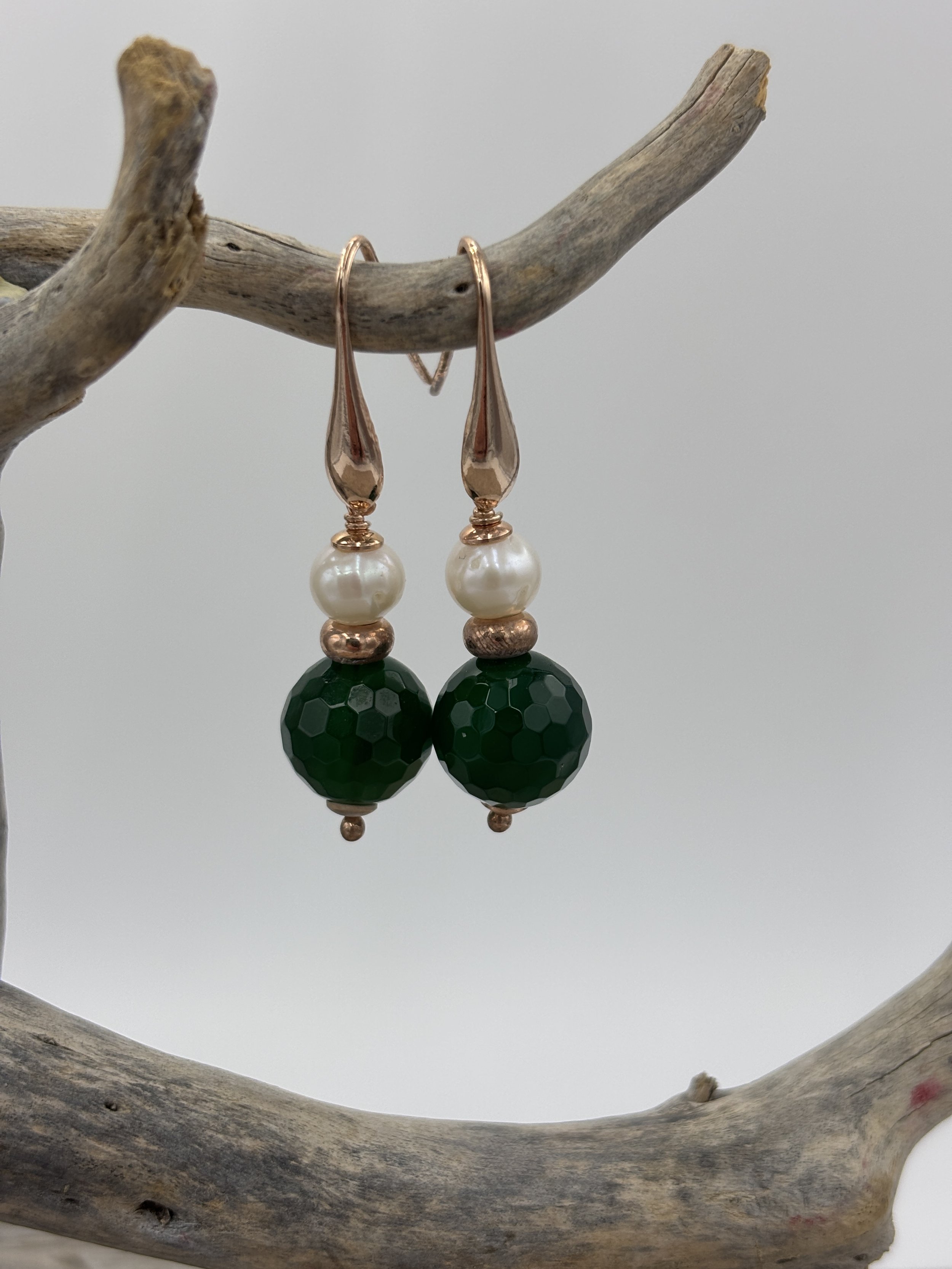 'Verdant' Freshwater Pearl and Green Jade Earrings