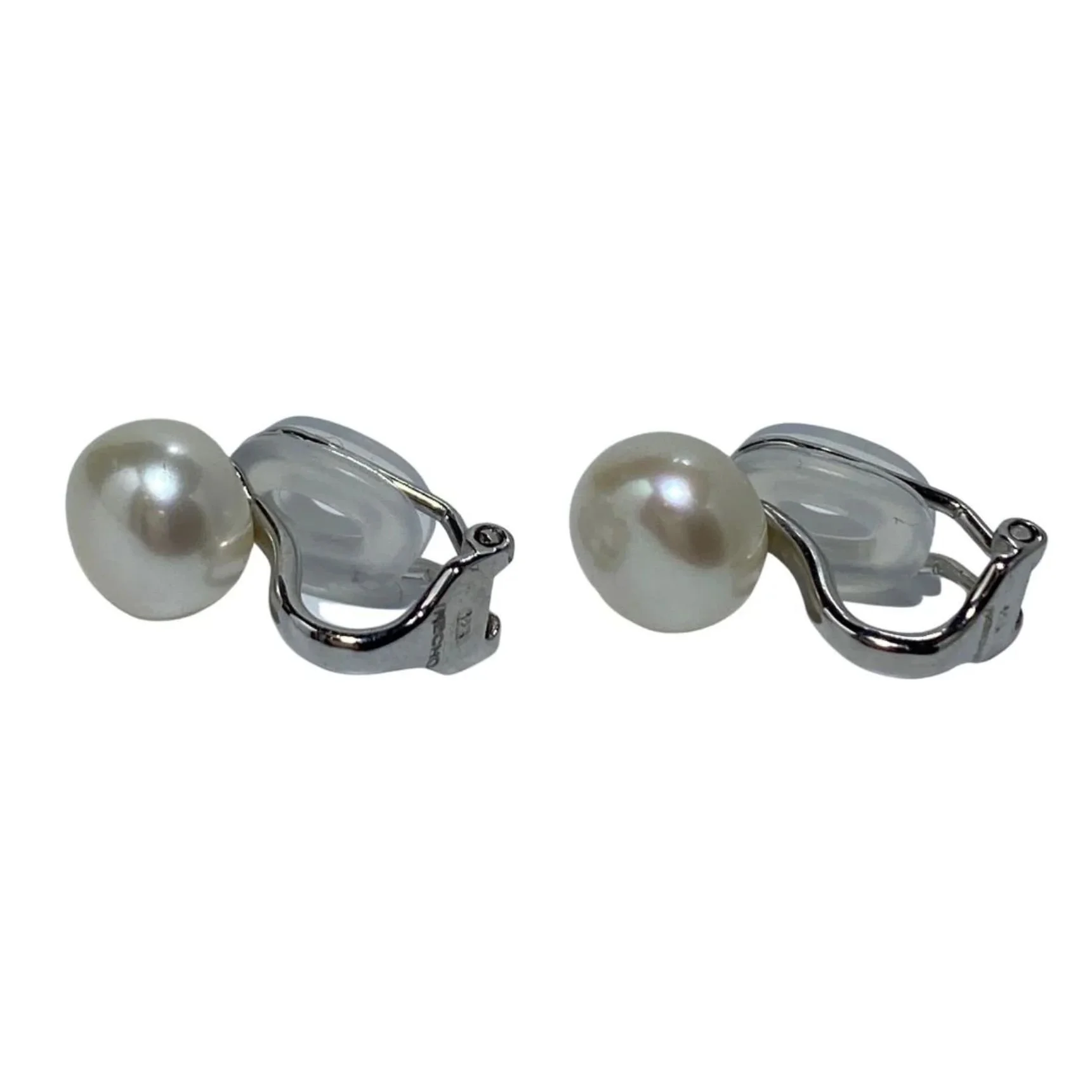 'Clip On'  White Button Freshwater Pearl Studs
