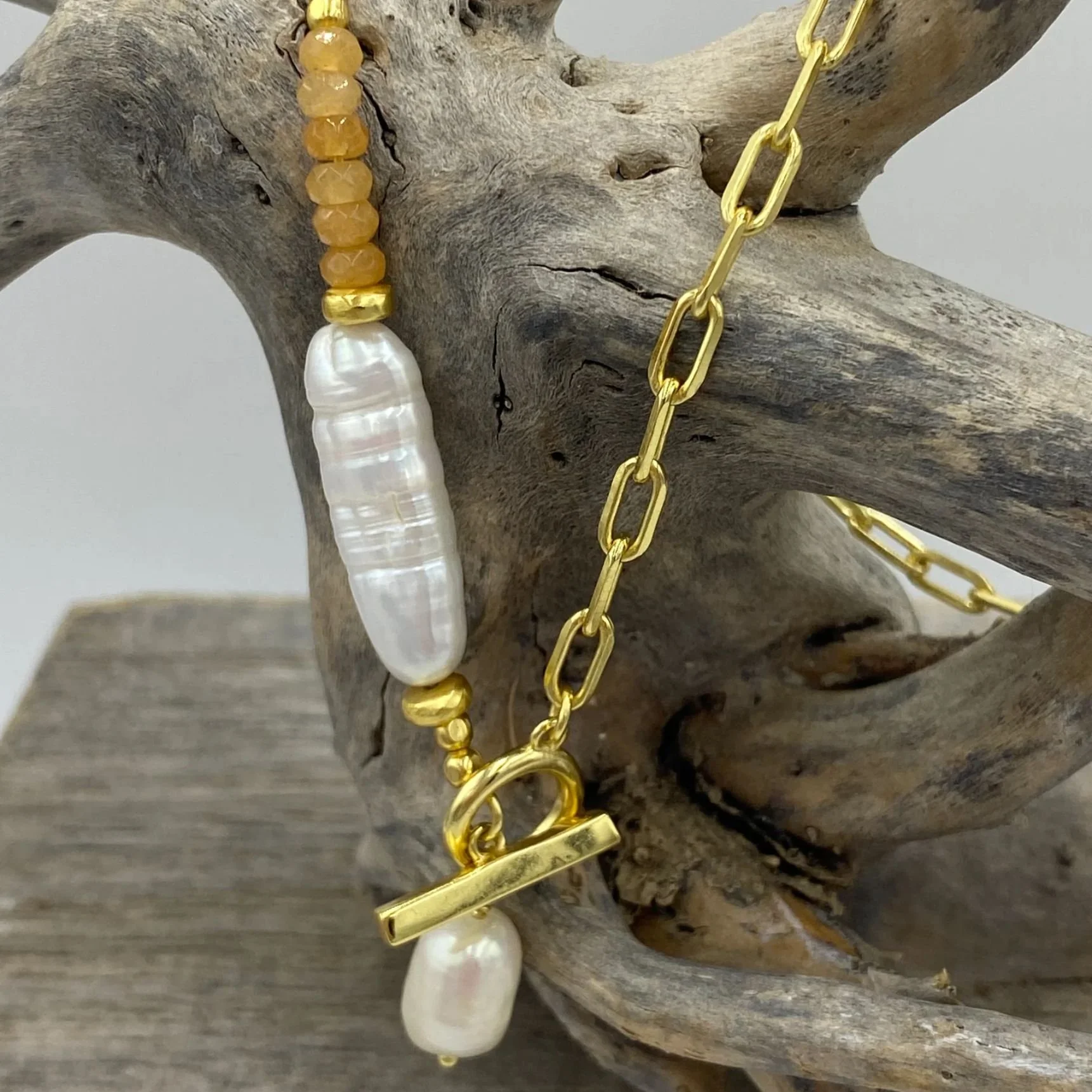 Peach Quartz and Freshwater Pearl Necklace