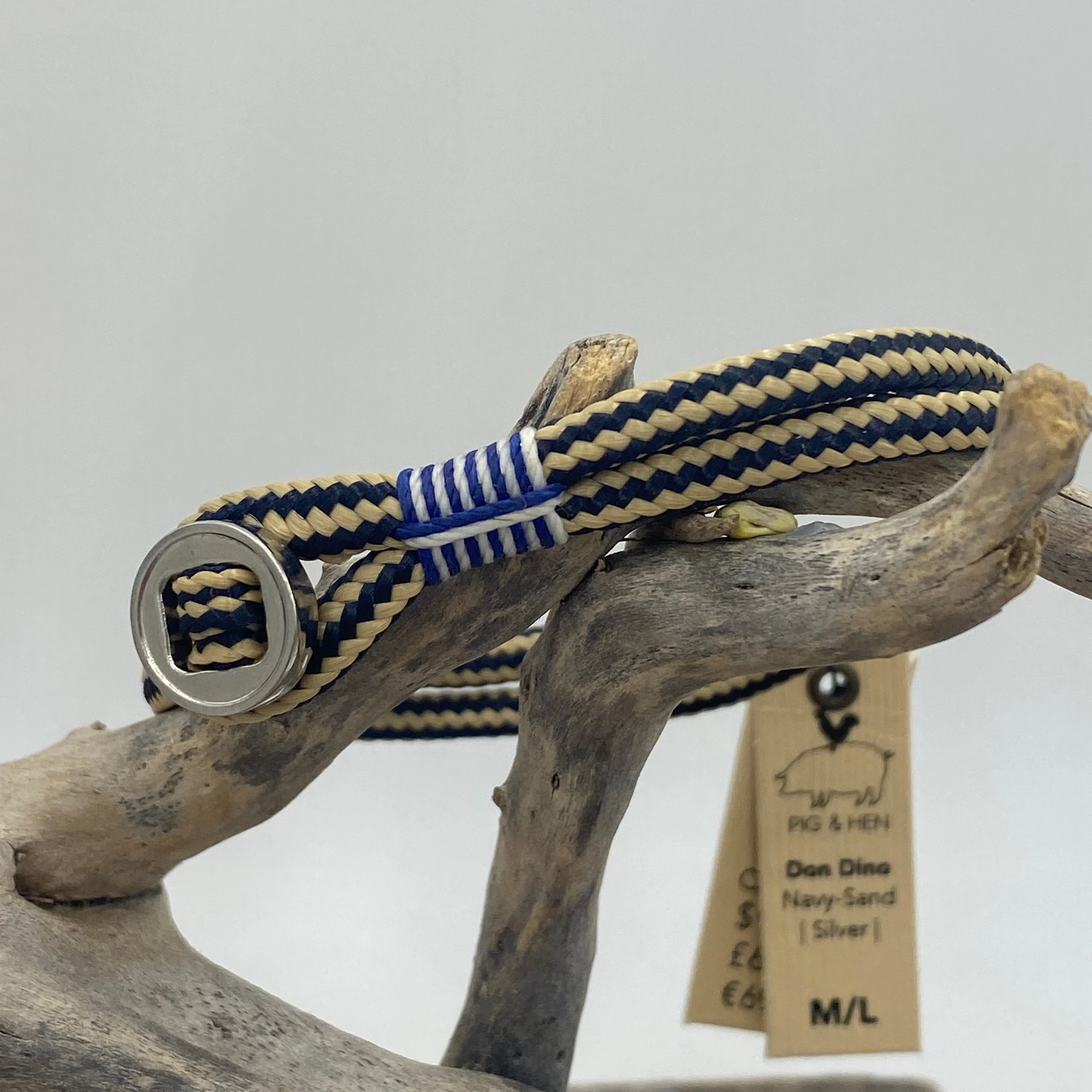 'Don Dino' Navy, Sand and Silver Pig & Hen Bracelet