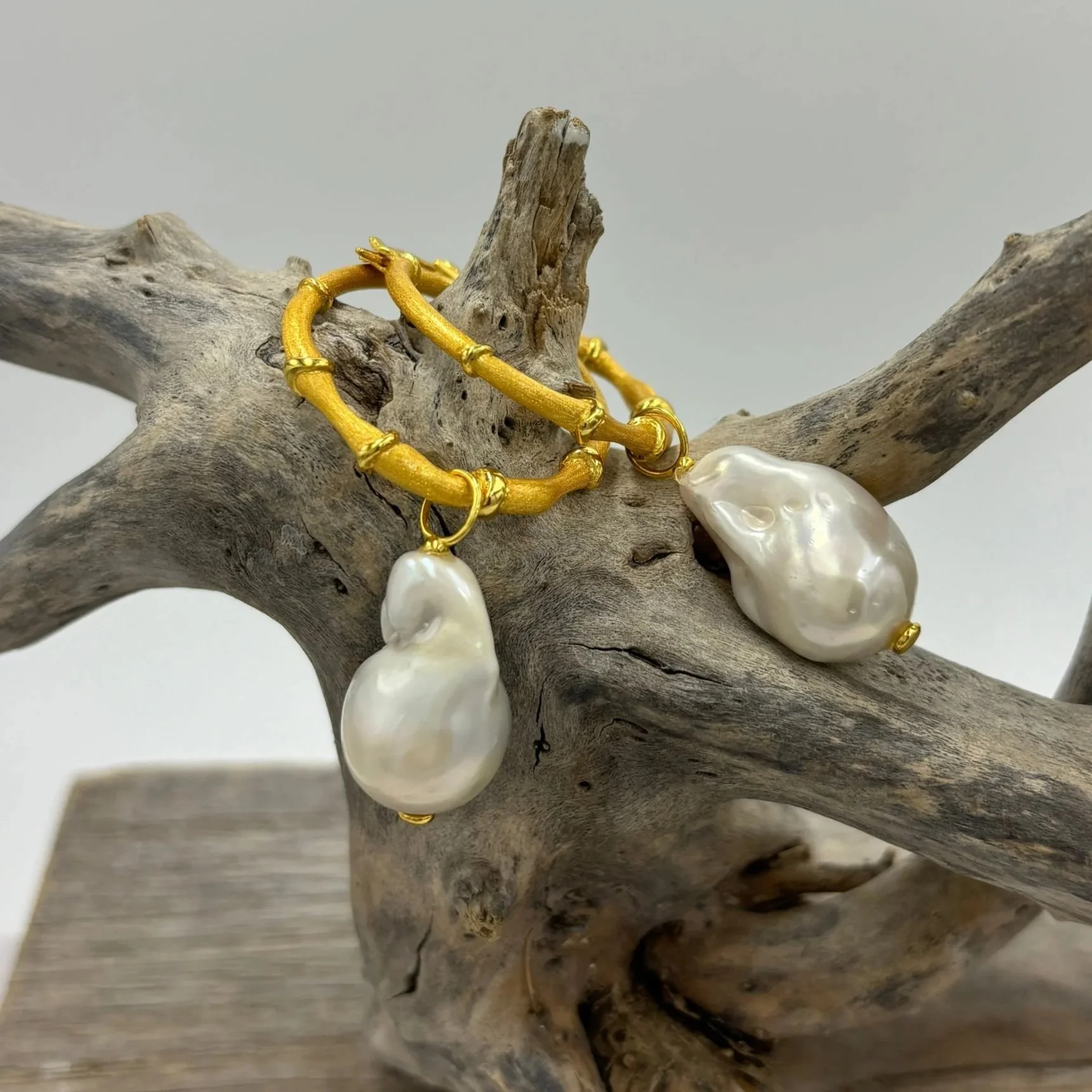 'Bamboo Drop' Freshwater Pearl Earrings