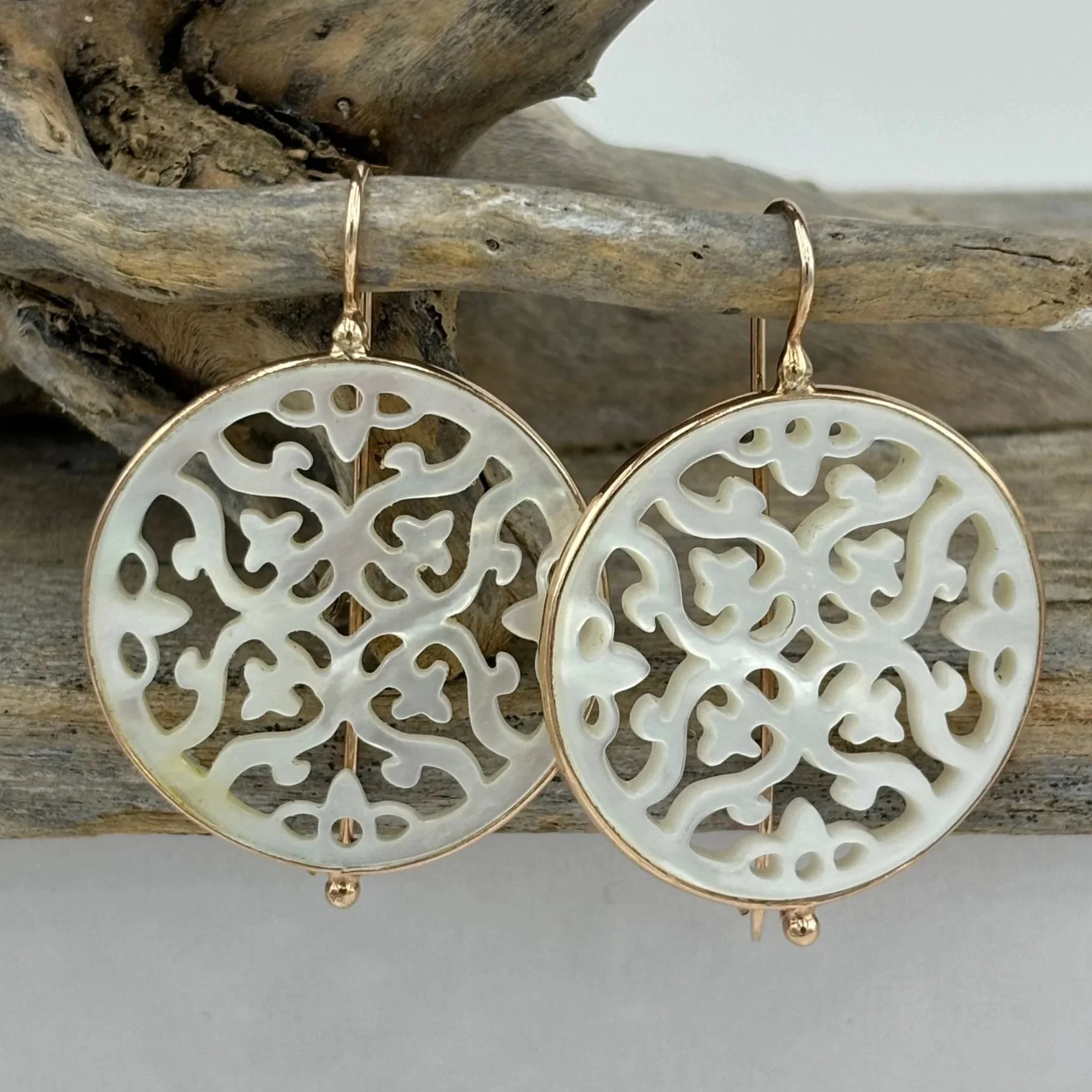 'Lace' Rose Gold Mother Of Pearl Earrings