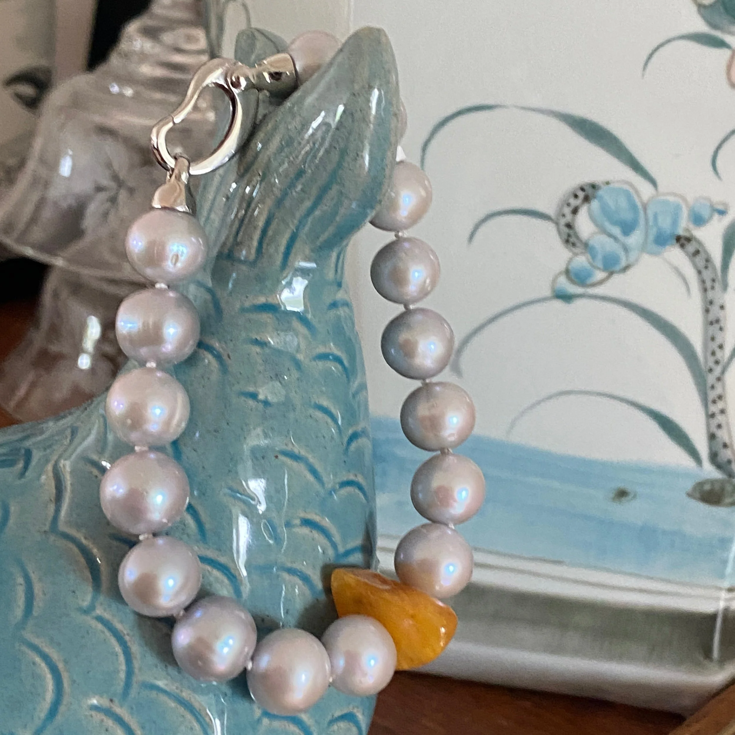 ‘Amber’ and Grey Freshwater Pearl Bracelet