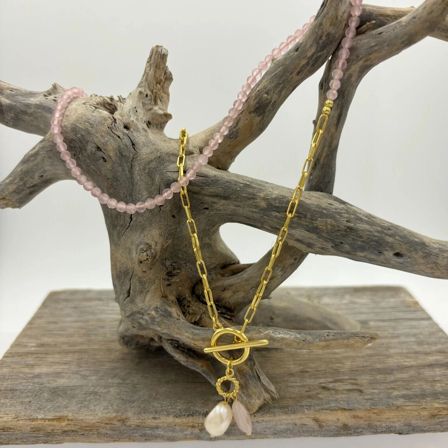 Rose Quartz and Freshwater Pearl Necklace