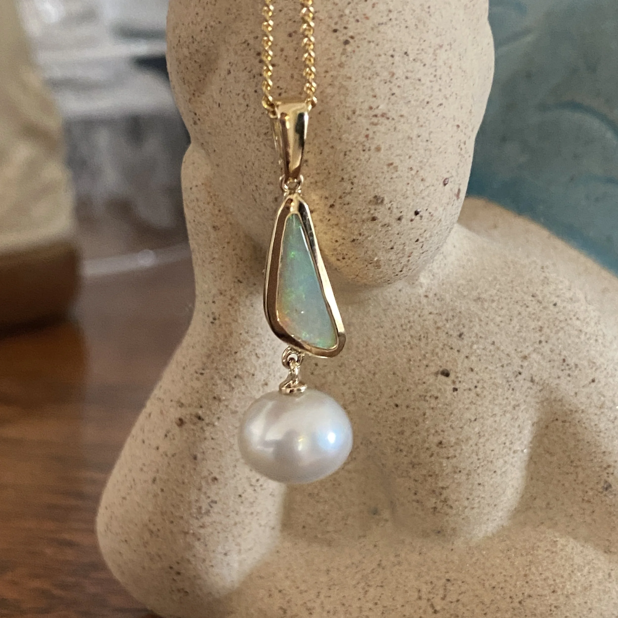 'Opalo' Australian Opal and South Sea pearl pendant
