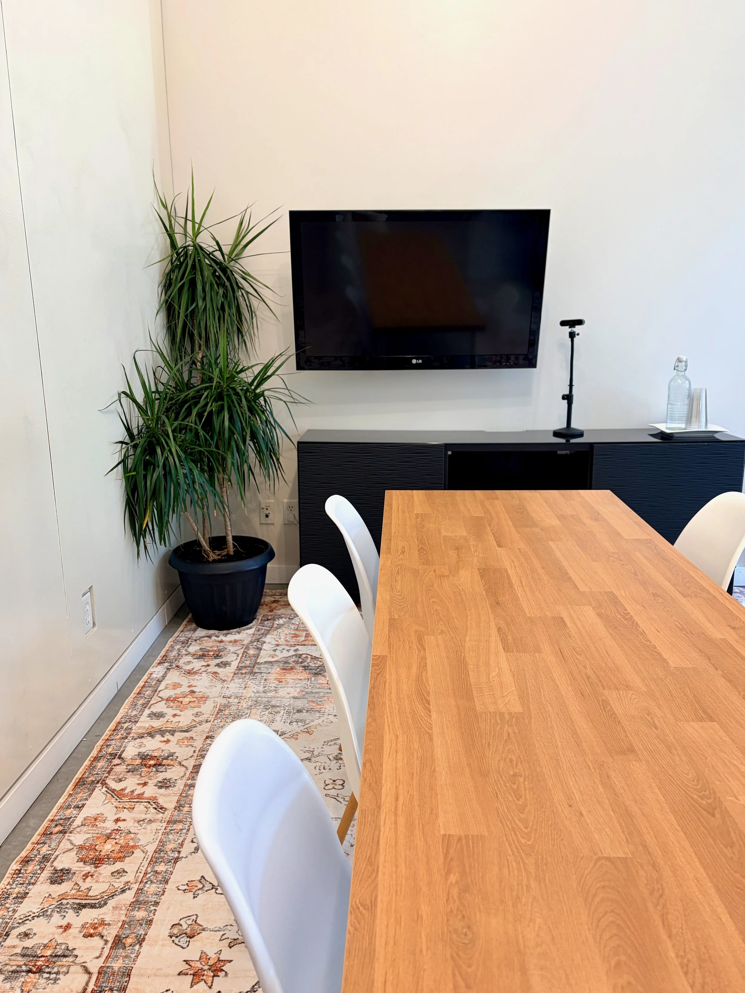 Western Red Cedar at railtown pursuits seats up to 10 people and includes a large screen. It is perfect for meetings and classes.