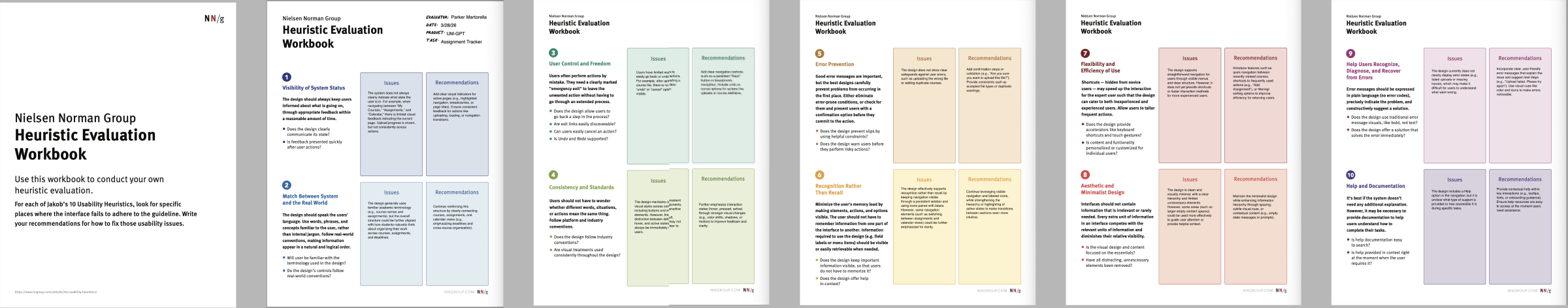 Heuristic evaluation notes for the UM-GPT prototype.