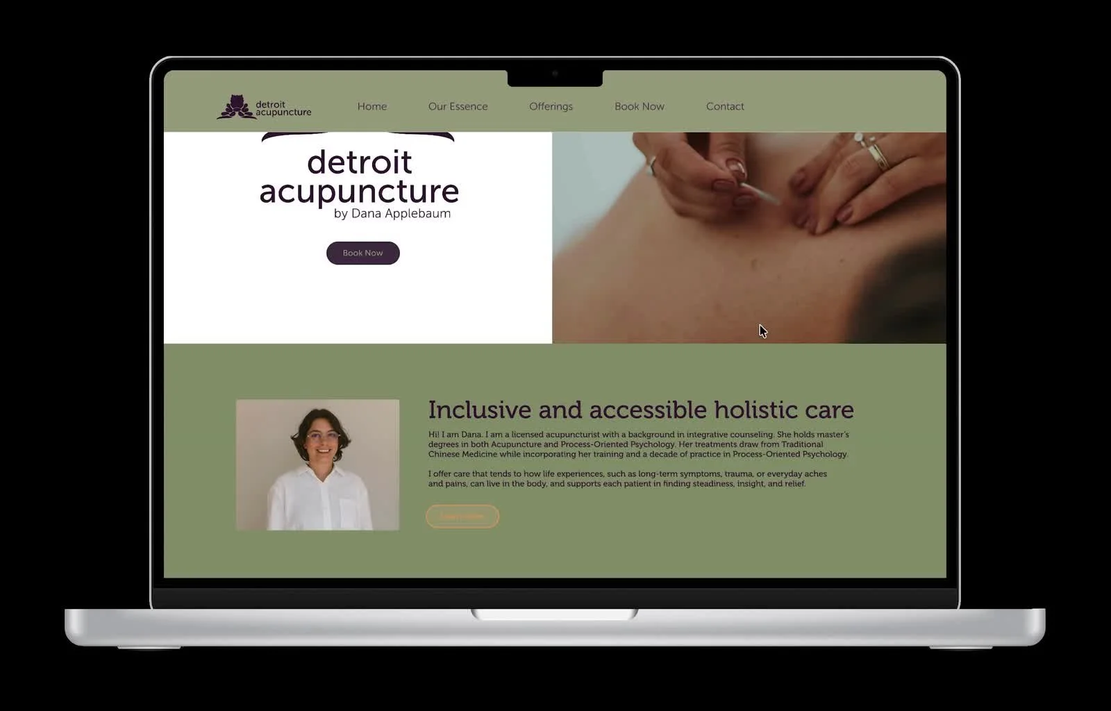 Detroit Acupuncture website prototype shown in a laptop frame.