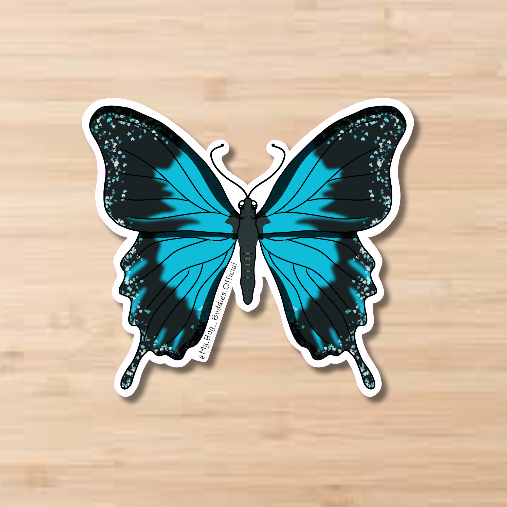 Blue Heart Butterfly Sticker