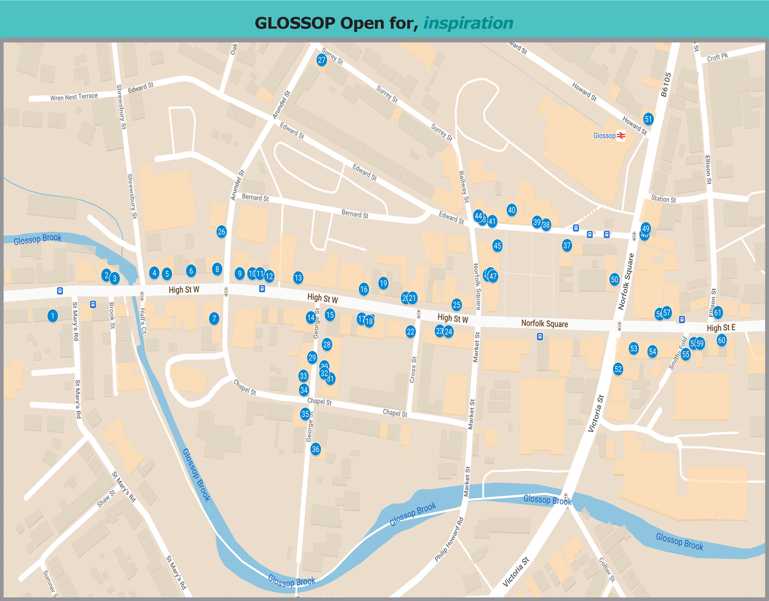 map of Glossop town centre