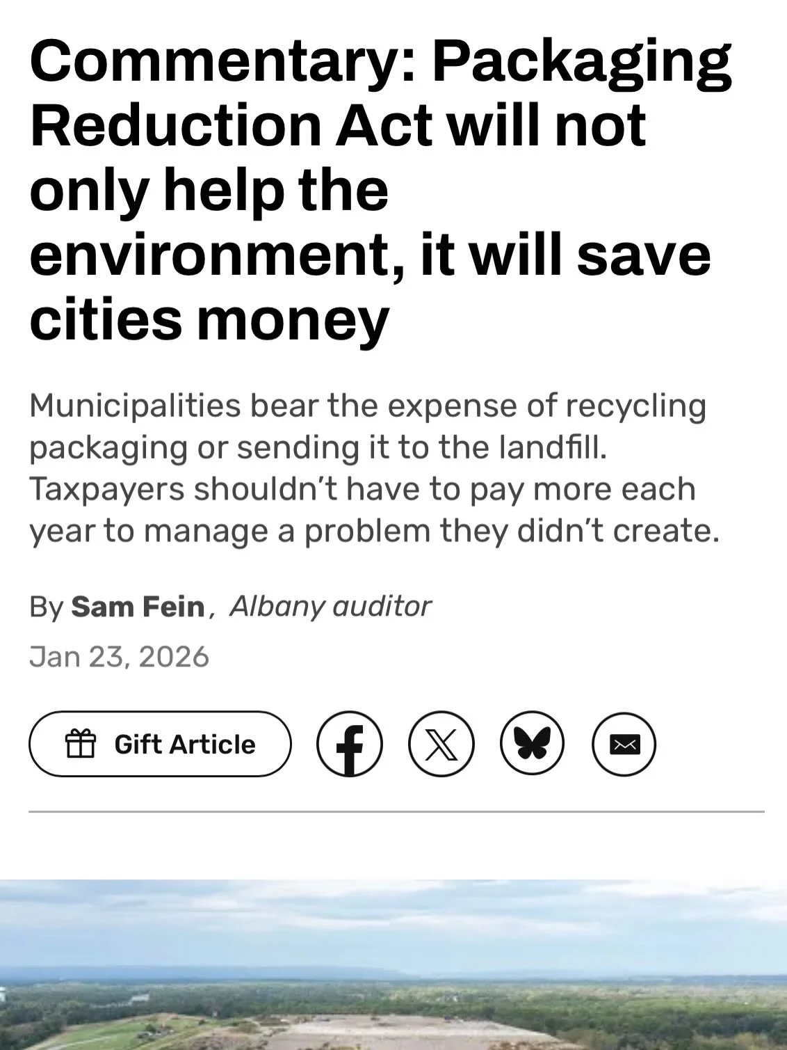 Albany&rsquo;s landfill is closing, and taxpayers will soon pay more to dispose of packaging waste they didn&rsquo;t create.

I wrote in the @timesunion about why the NYS Legislature must pass the Packaging Reduction and Recycling Infrastructure Act,