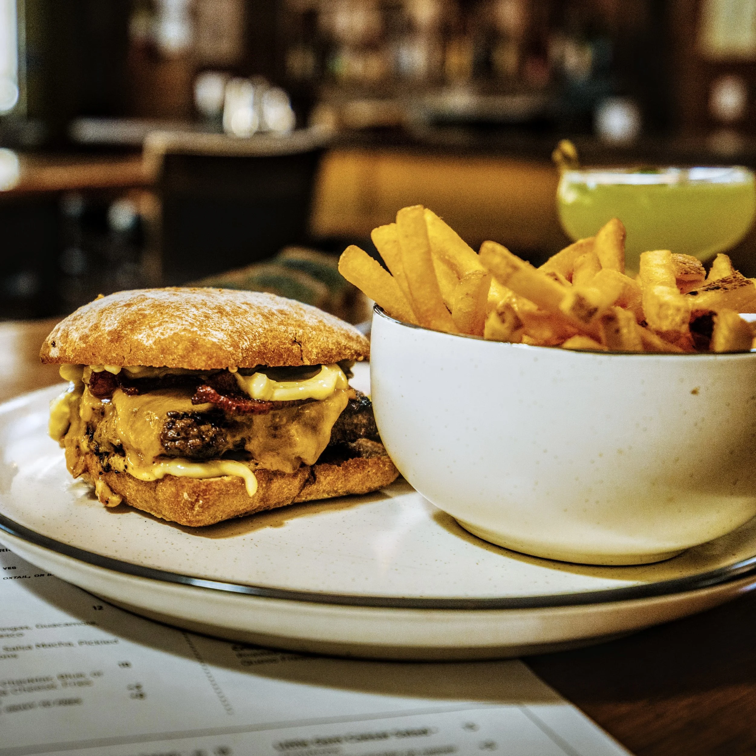 from the kitchen: burger and fries on a plate