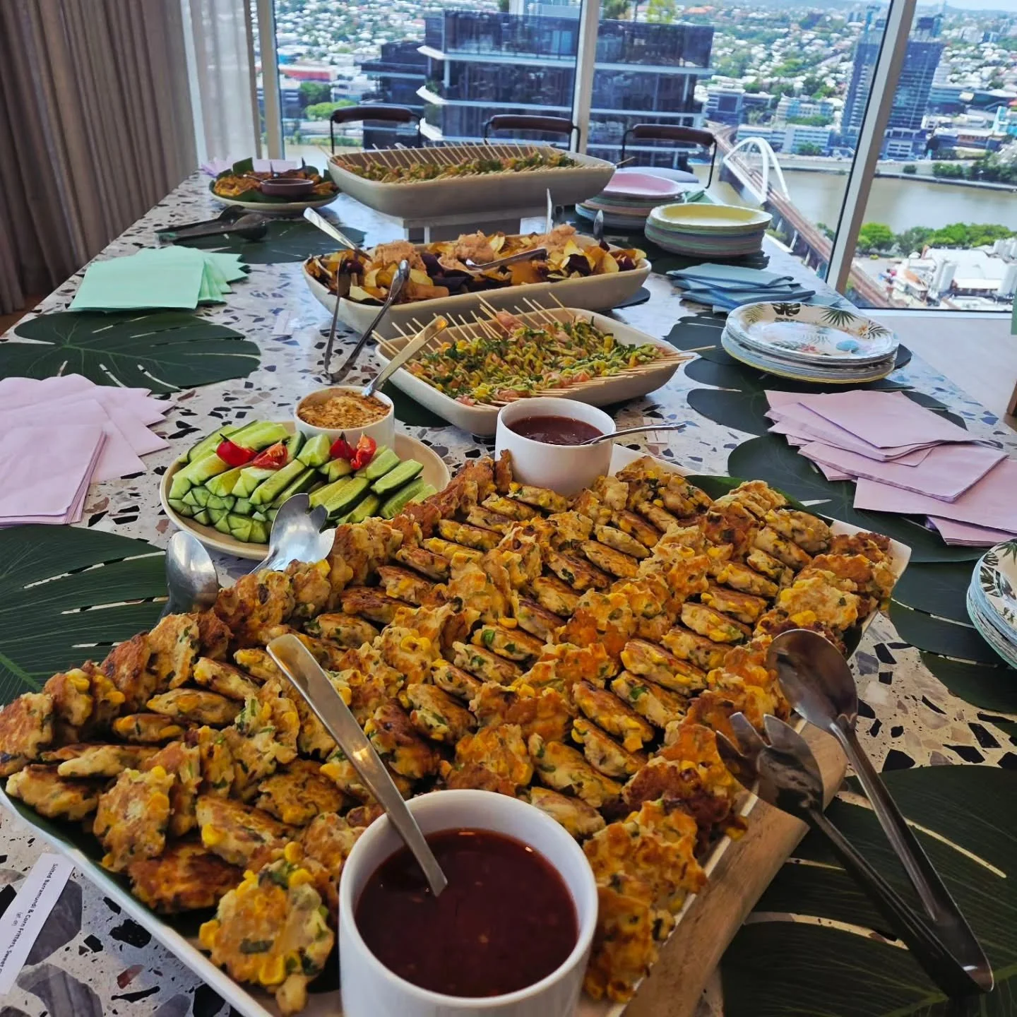 So good to see so many smiling faces at the @arklife_official Cordelia st christmas party!

This tropical themed party included some Carribean classics, starting with -

Salted barramundi and corn fritters with a tomato and habanero sauce
