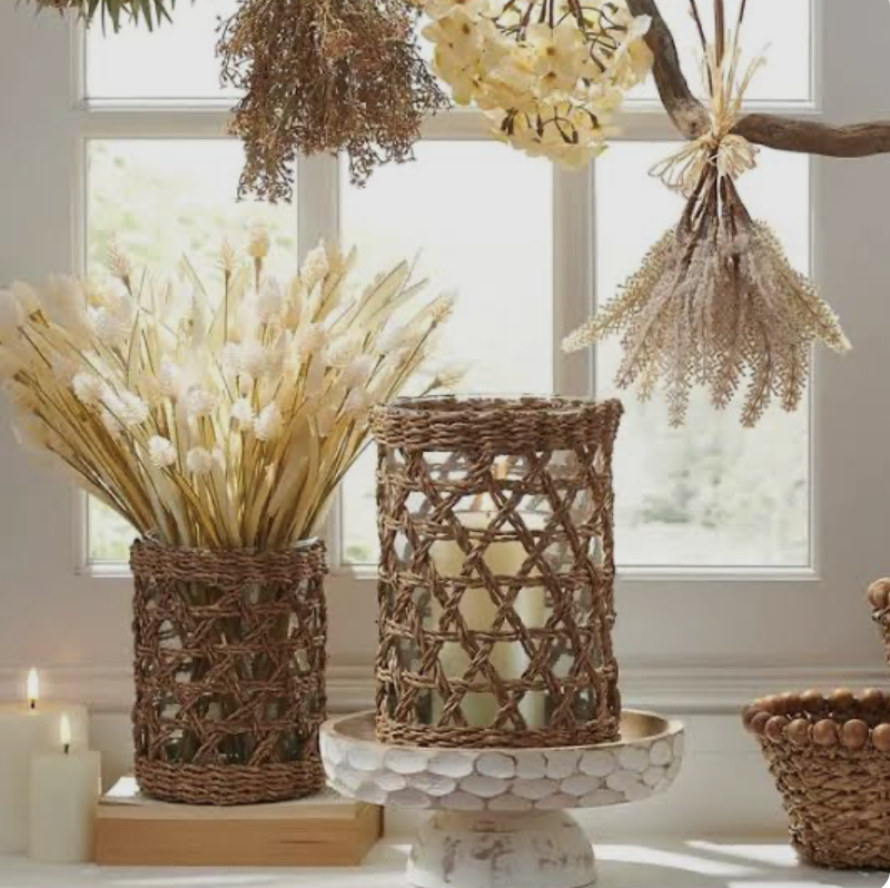 Seagrass Hurricane with Glass Insert