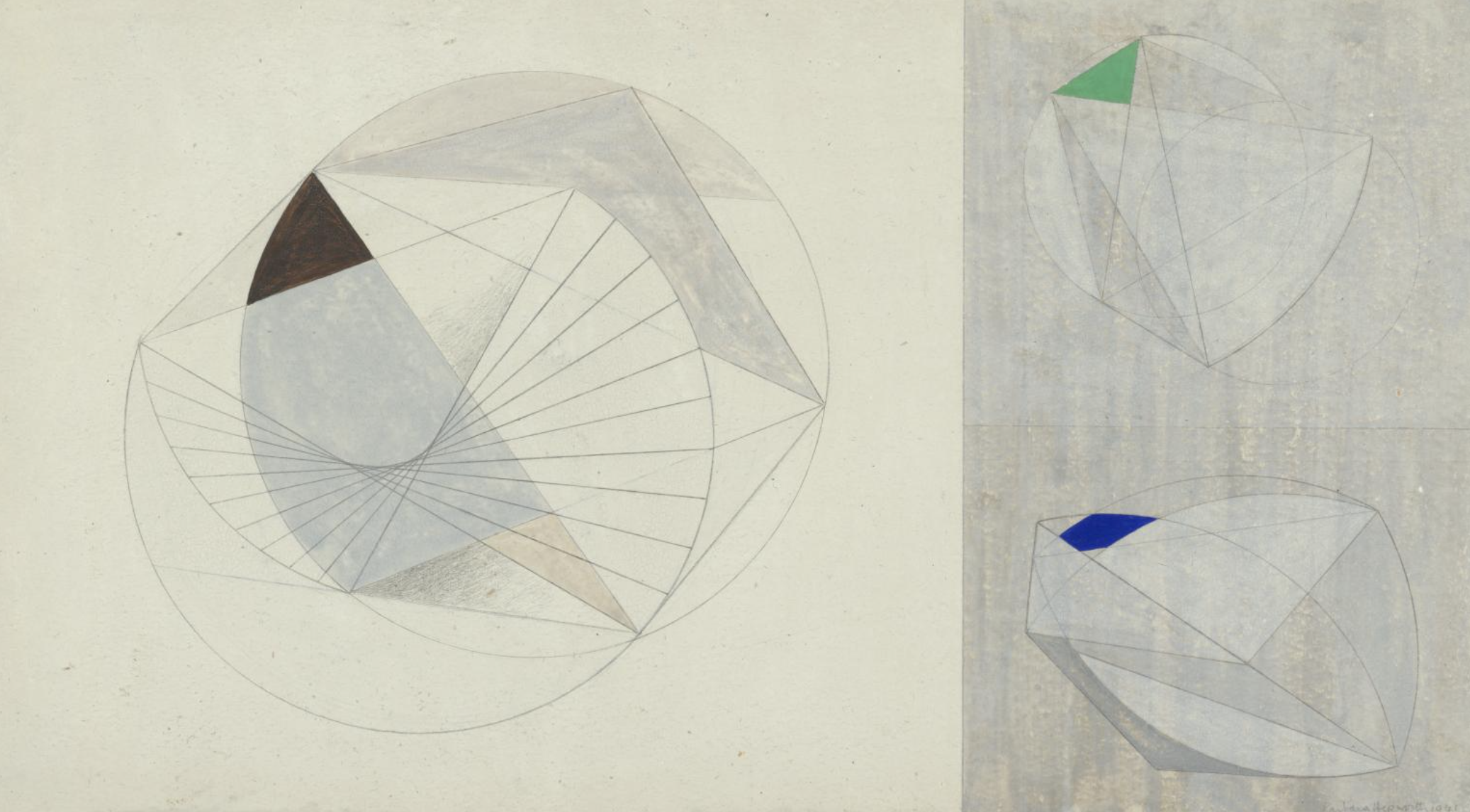 LINE AND SCULPTURE: Barbara Hepworth 'Sculpture with Colour (Forms and Colour)', 1941. (gouache, oil paint and graphite on paper) (UK)