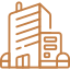 Simplified line drawing of a factory or industrial building with a chimney emitting smoke.