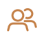 An abstract icon with a brown color representing people or connection.