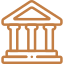 Icon of a classical building with columns and a triangular pediment.