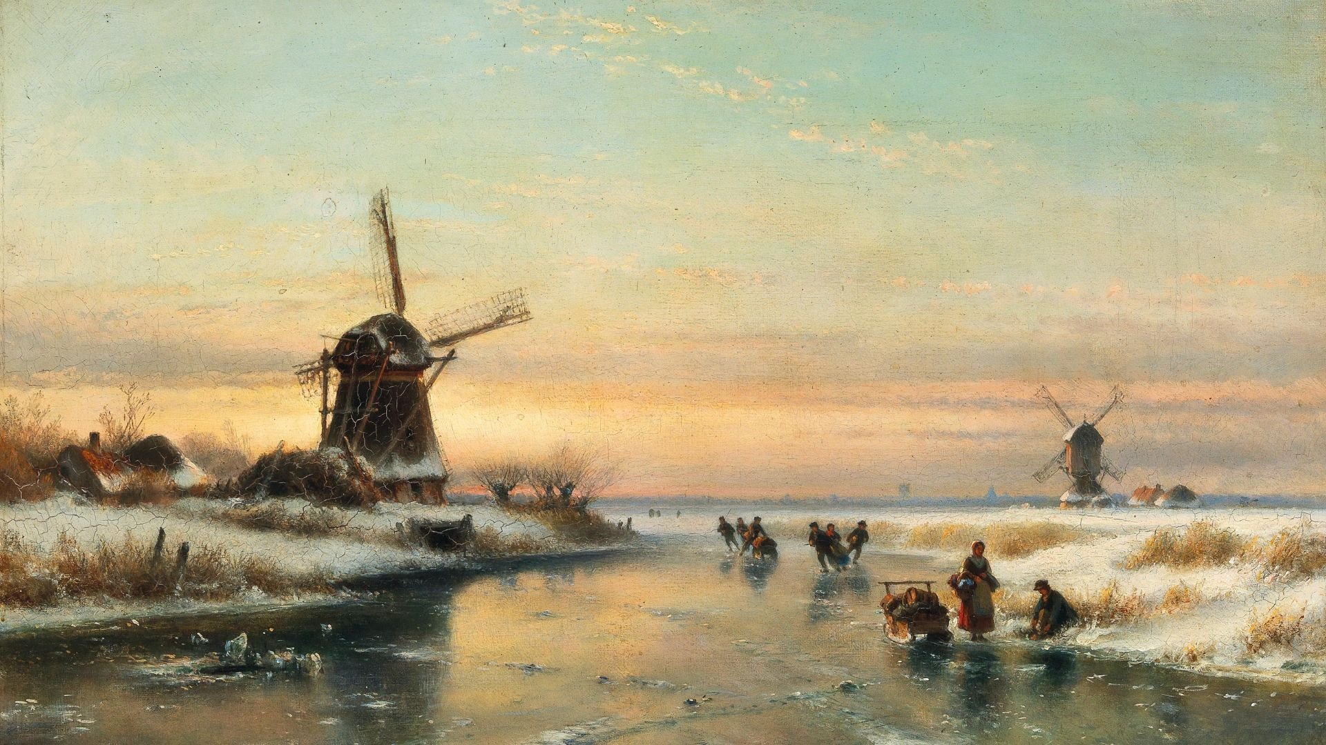 Dutch Canal Landscape in Winter TV art