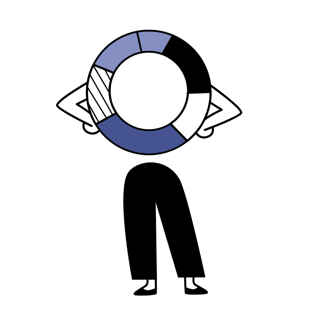 Playful illustration of a circle graph with arms and legs.