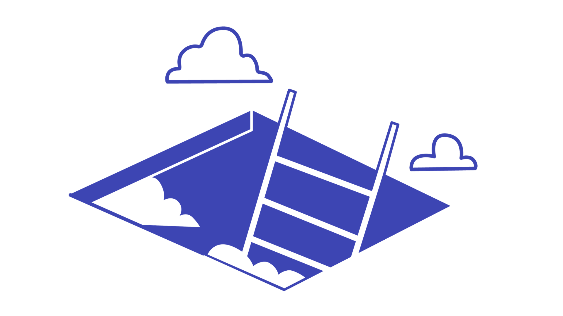 Playful illustration of ladder leading to sky with clouds