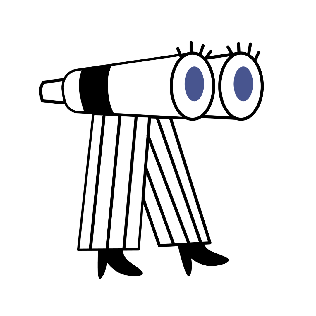 Playful illustration of binoculars on legs
