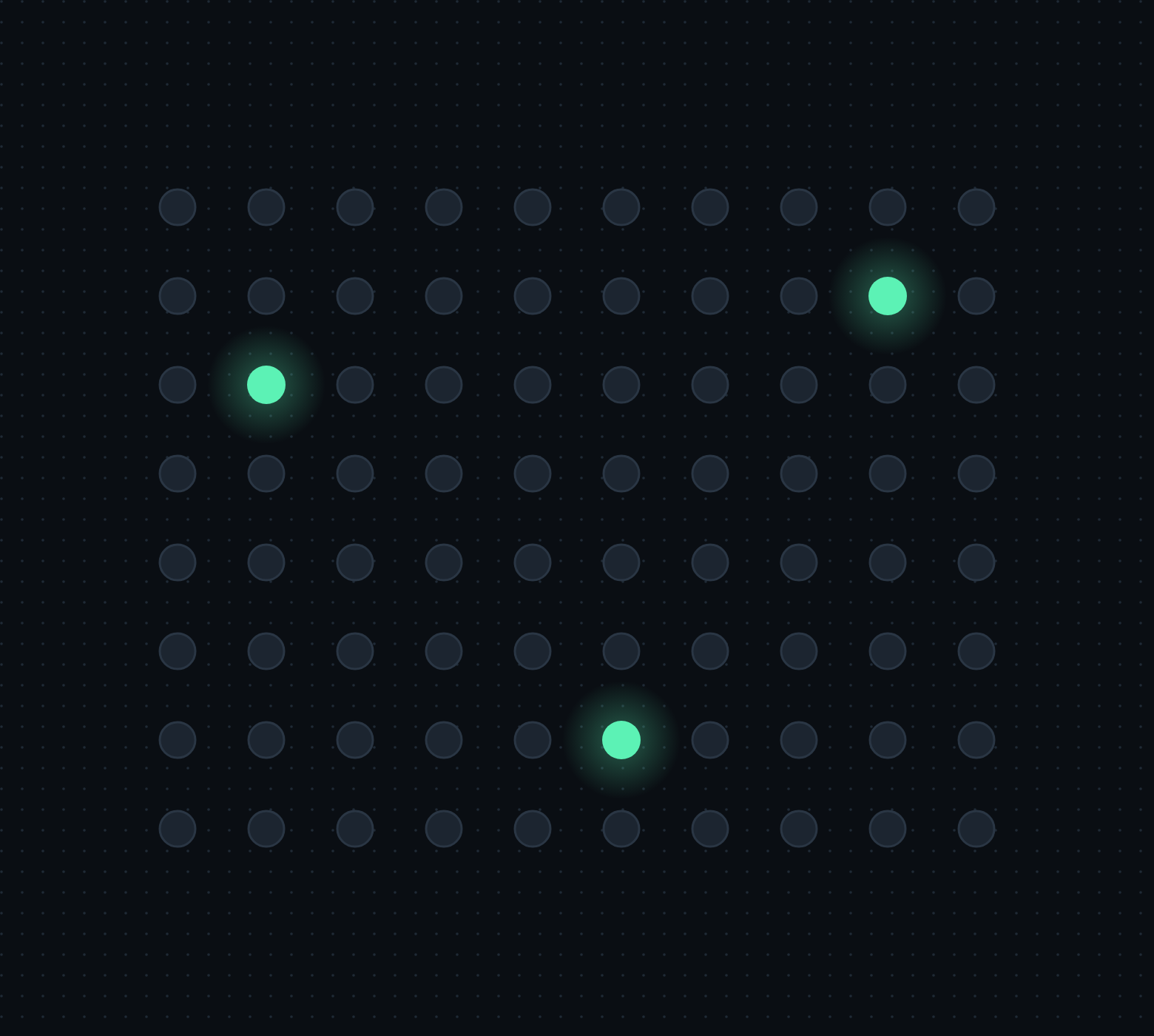 Digital grid with glowing green dots connected by lines, resembling a network or data visualization.