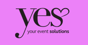 Logo for YES, your event solutions, an ALTUR company, with the word YES in large colorful letters and a heart shape replacing the swirl in the letter E.