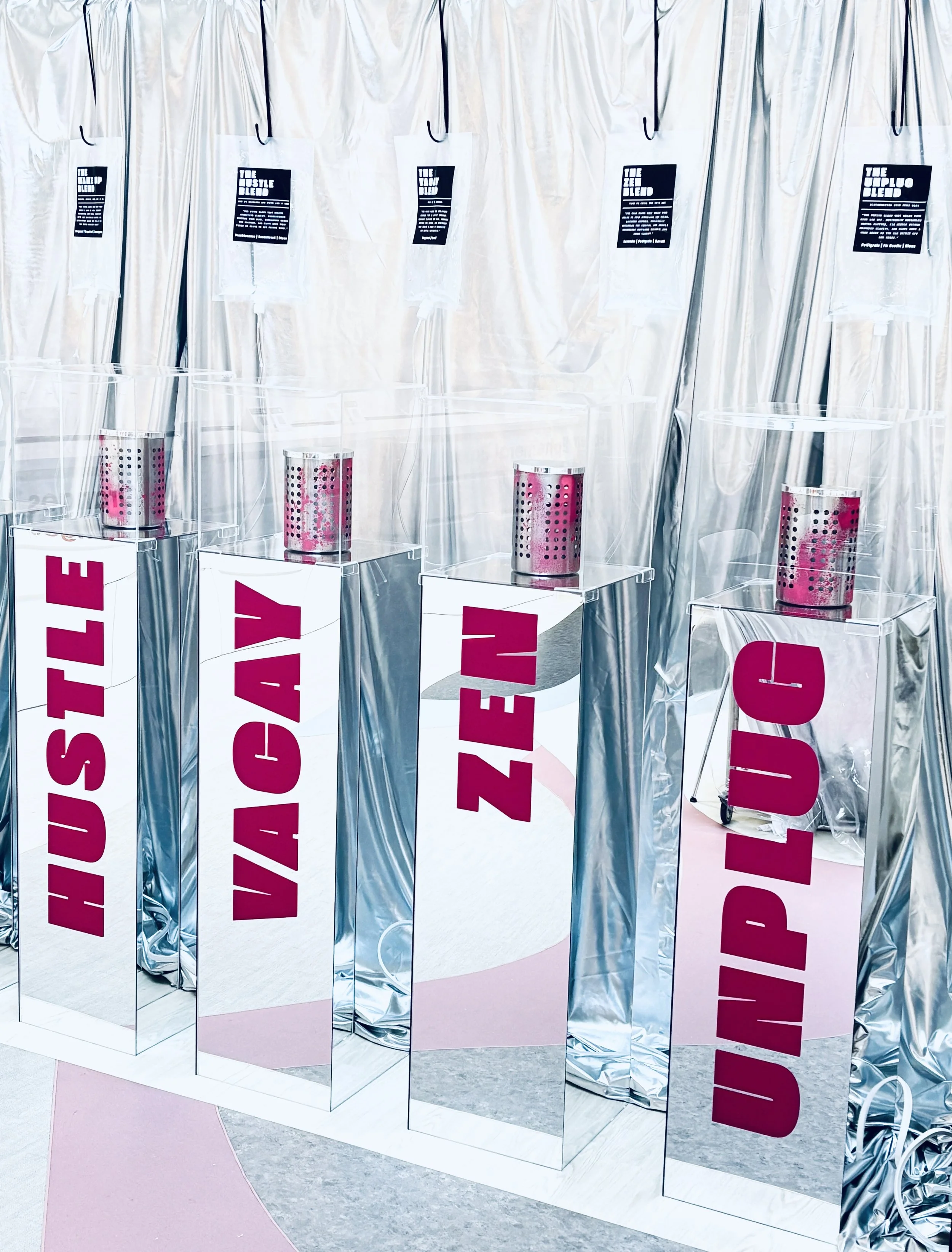 Immersive creative essential oil plinths with scent box diffusers 