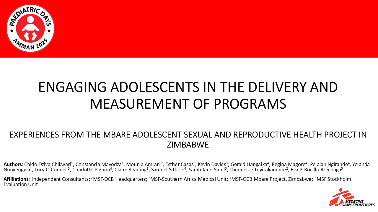 ENGAGING ADOLESCENTS IN THE DELIVERY AND MEASUREMENT OF PROGRAMS: EXPERIENCES FROM THE MBARE ADOLESCENT SEXUAL
AND REPRODUCTIVE HEALTH PROJECT IN ZIMBABWE
