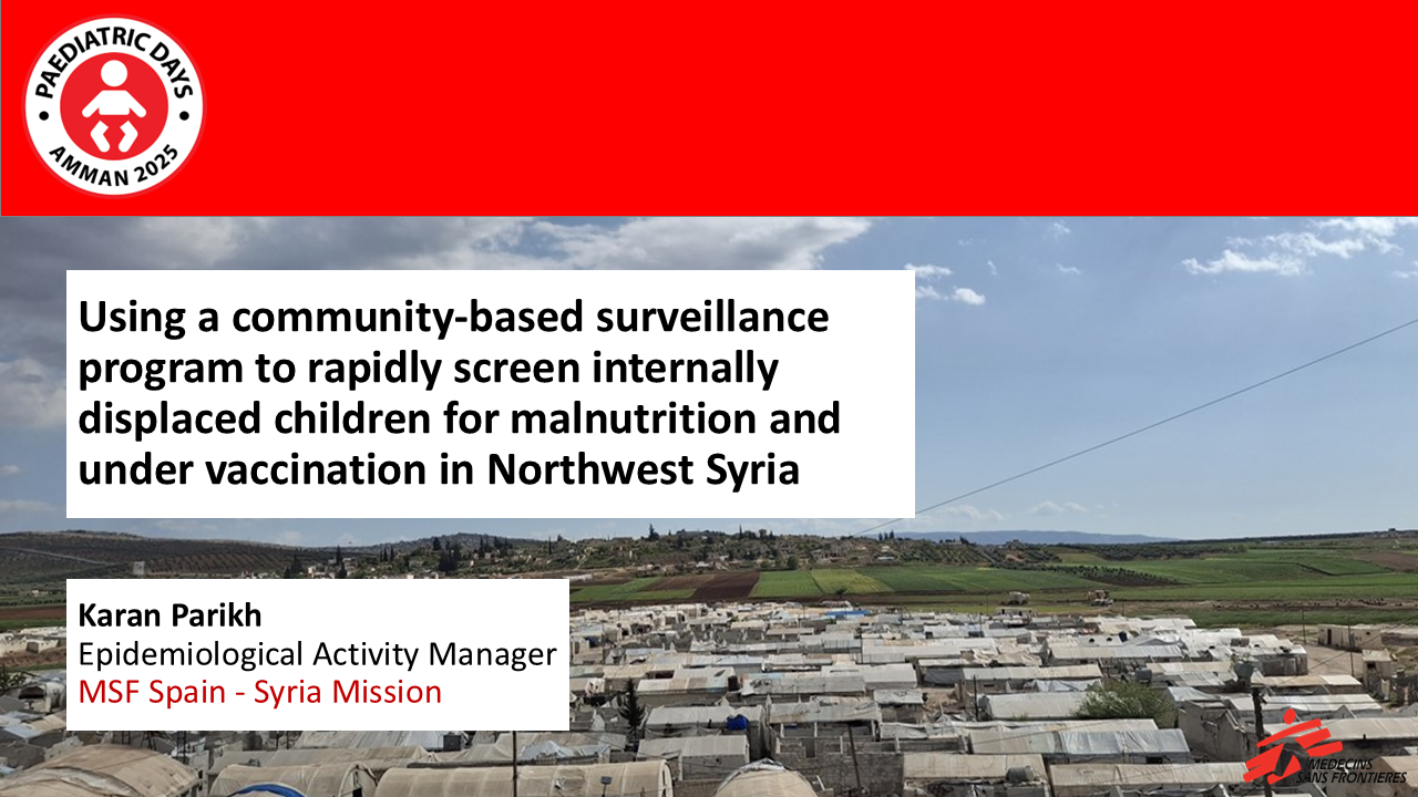 USING A COMMUNITY-BASED SURVEILLANCE PROGRAM TO RAPIDLY SCREEN INTERNALLY DISPLACED CHILDREN FOR MALNUTRITION
AND UNDERVACCINATION IN NORTHWEST SYRIA