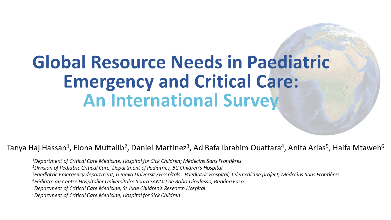 GLOBAL RESOURCE NEEDS IN PAEDIATRIC EMERGENCY AND CRITICAL CARE: AN INTERNATIONAL SURVEY