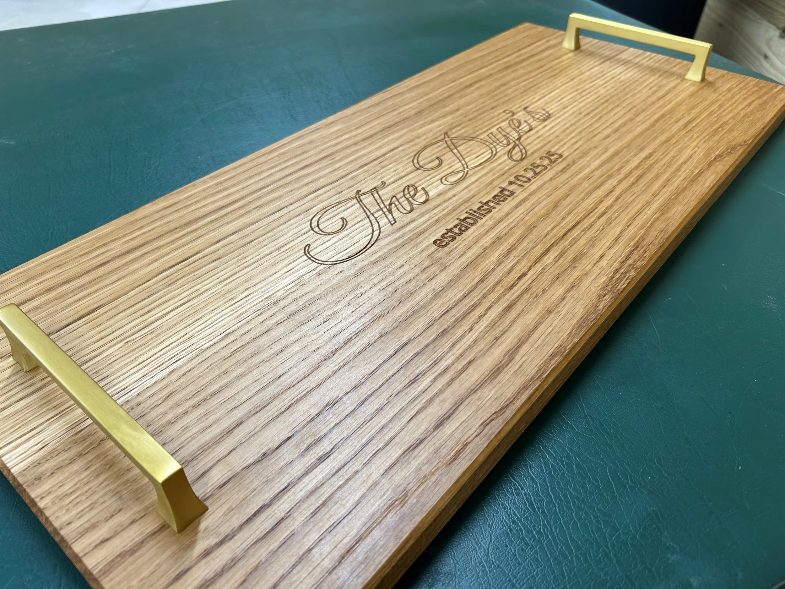 Engraved wooden serving tray made from oak