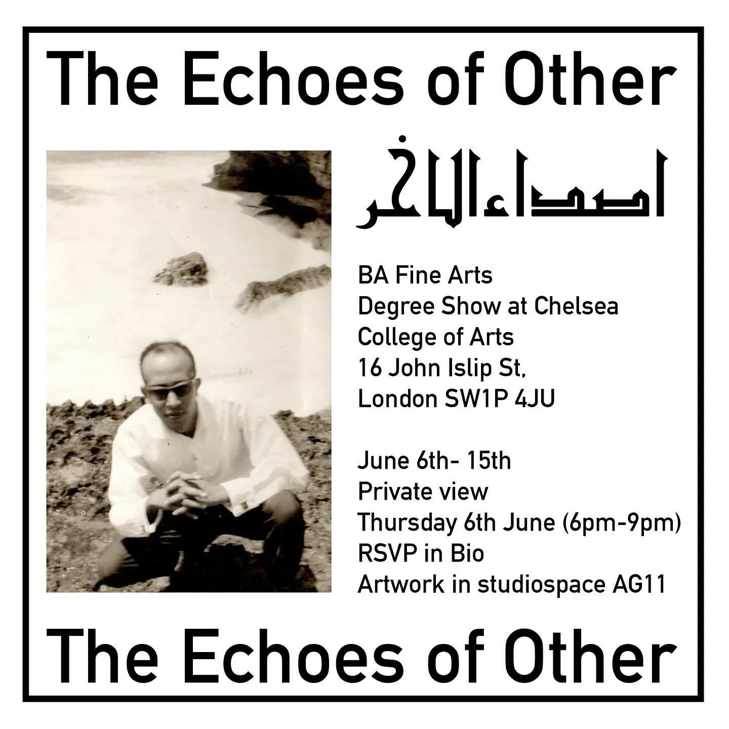 Chelsea College of Arts Degree Show &rsquo;24 
Come along to our Degree show this June! 

My work &lsquo;Echoes of Other&rsquo; will be at AG11 studios in A block building on the campus :) 

📍Private View: Thursday 6th June (6-9 pm)
Tickets for Priv