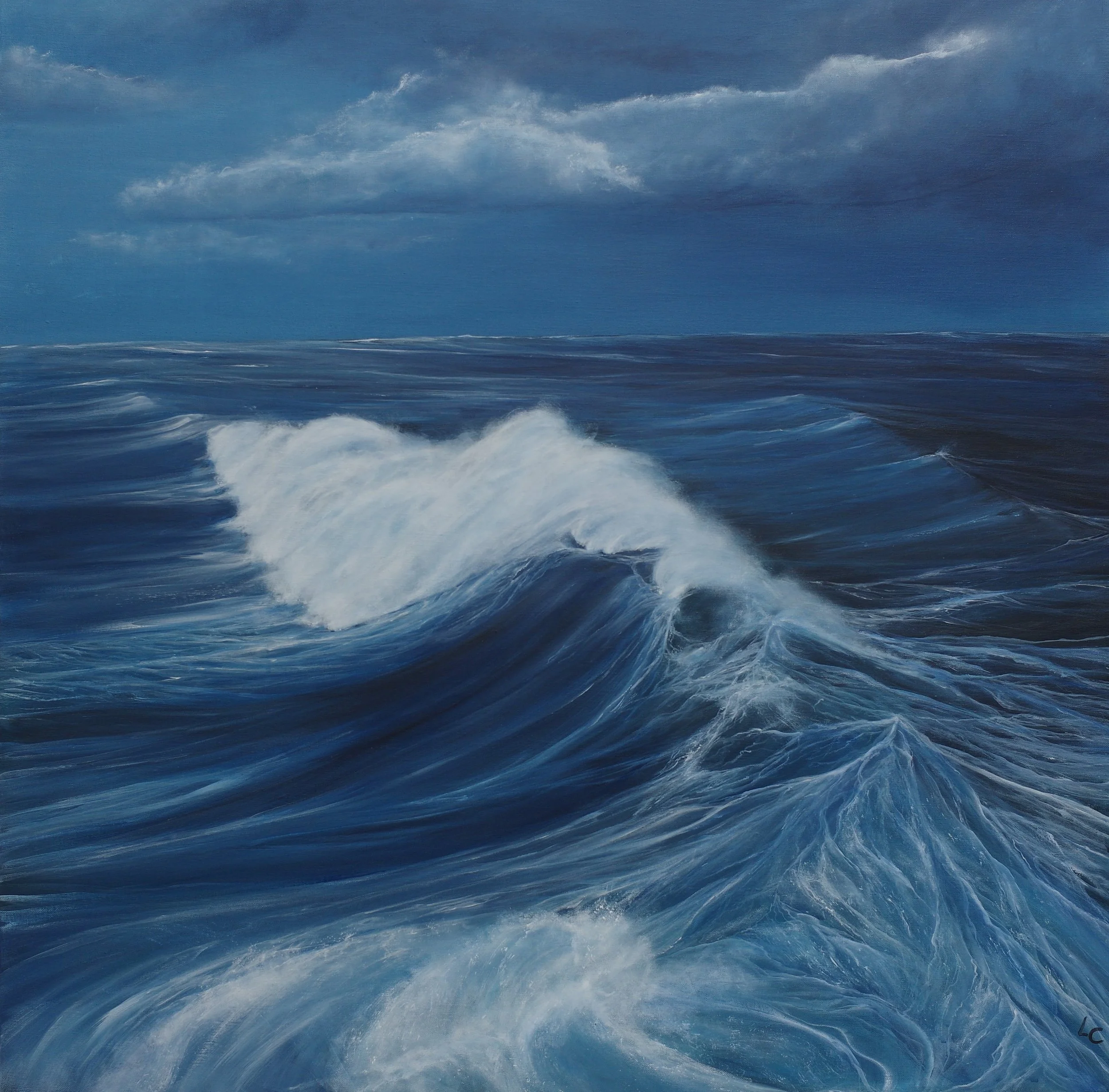 Cambrures aqueuses, 100x100 cm, acrylique sur toile