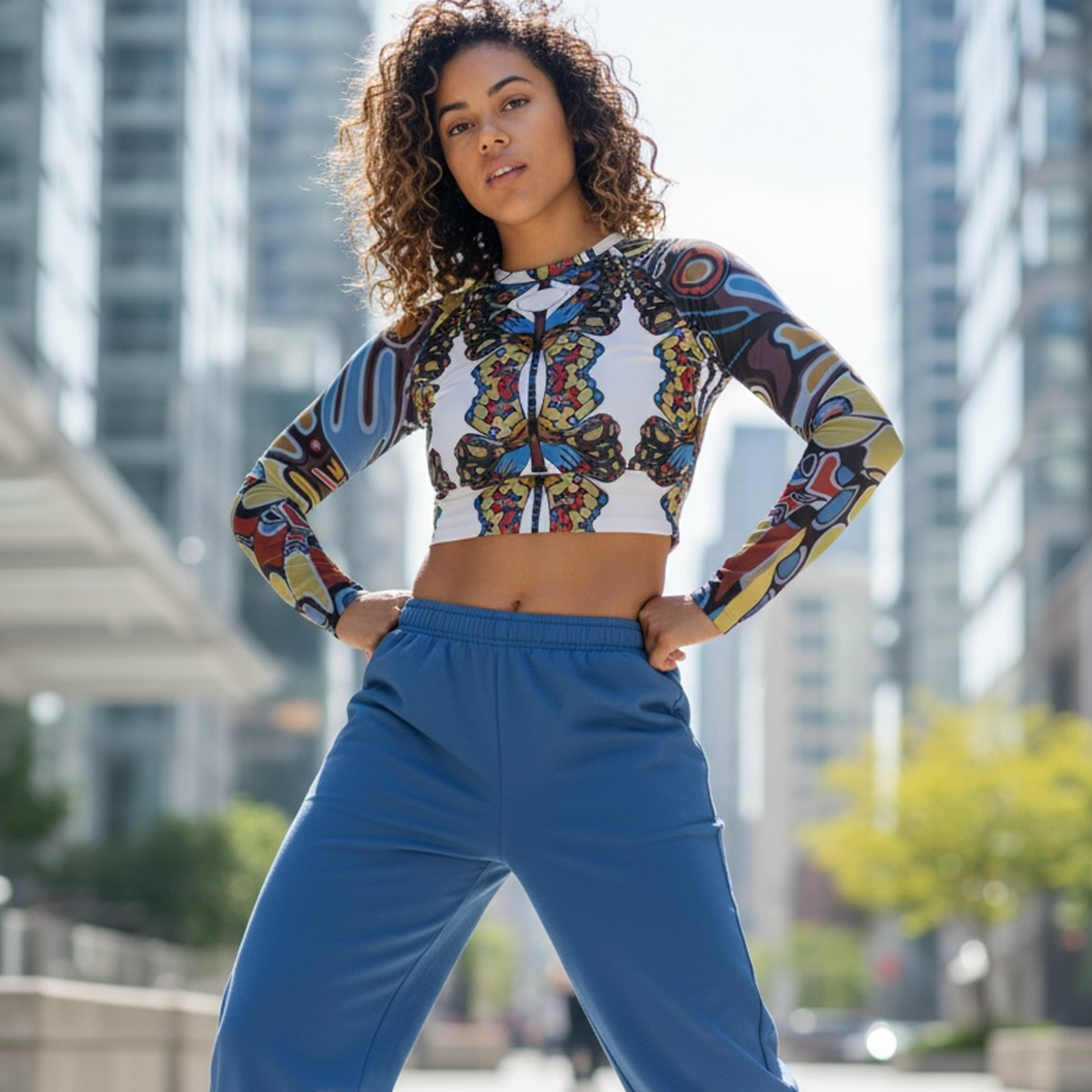 Take Flight Butterfly Recycled Long Sleeve Crop Top