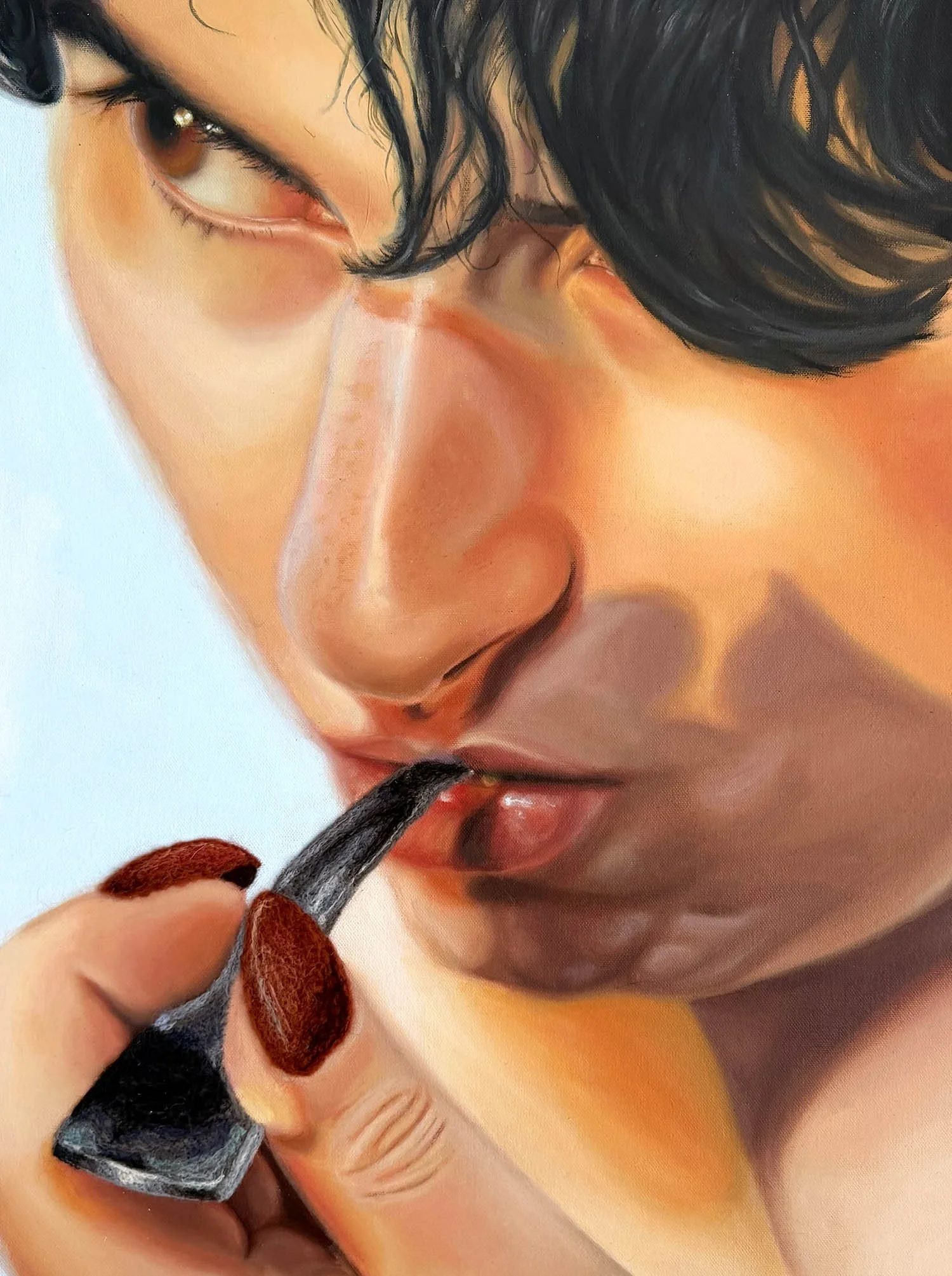 'Jamie With A Spoon', oil & felted merino wool on canvas, H 61 x 46cm