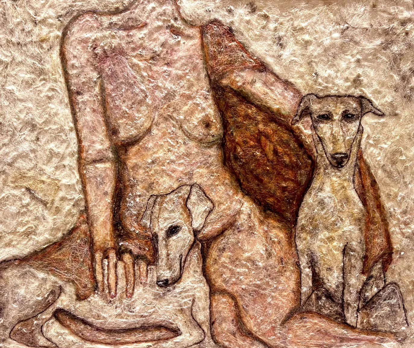 'The Dog's Blanket', raw & dyed merino wool on canvas, H 70 x 84cm