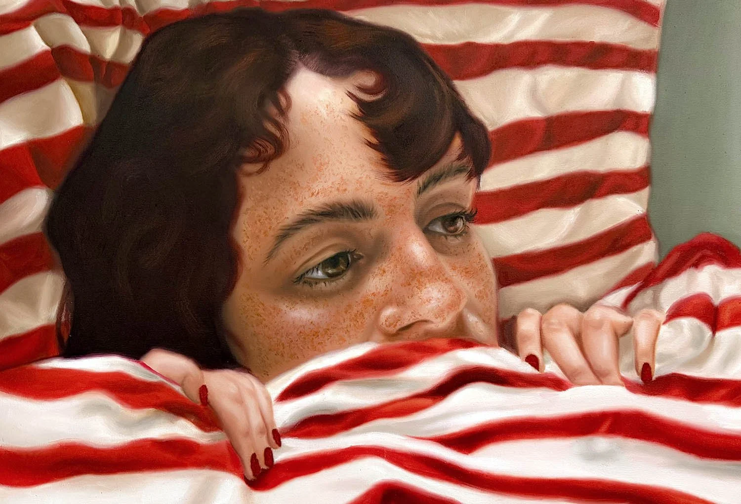 'Sleepy Lucy', oil & felted merino wool on canvas, H 61 x 90cm