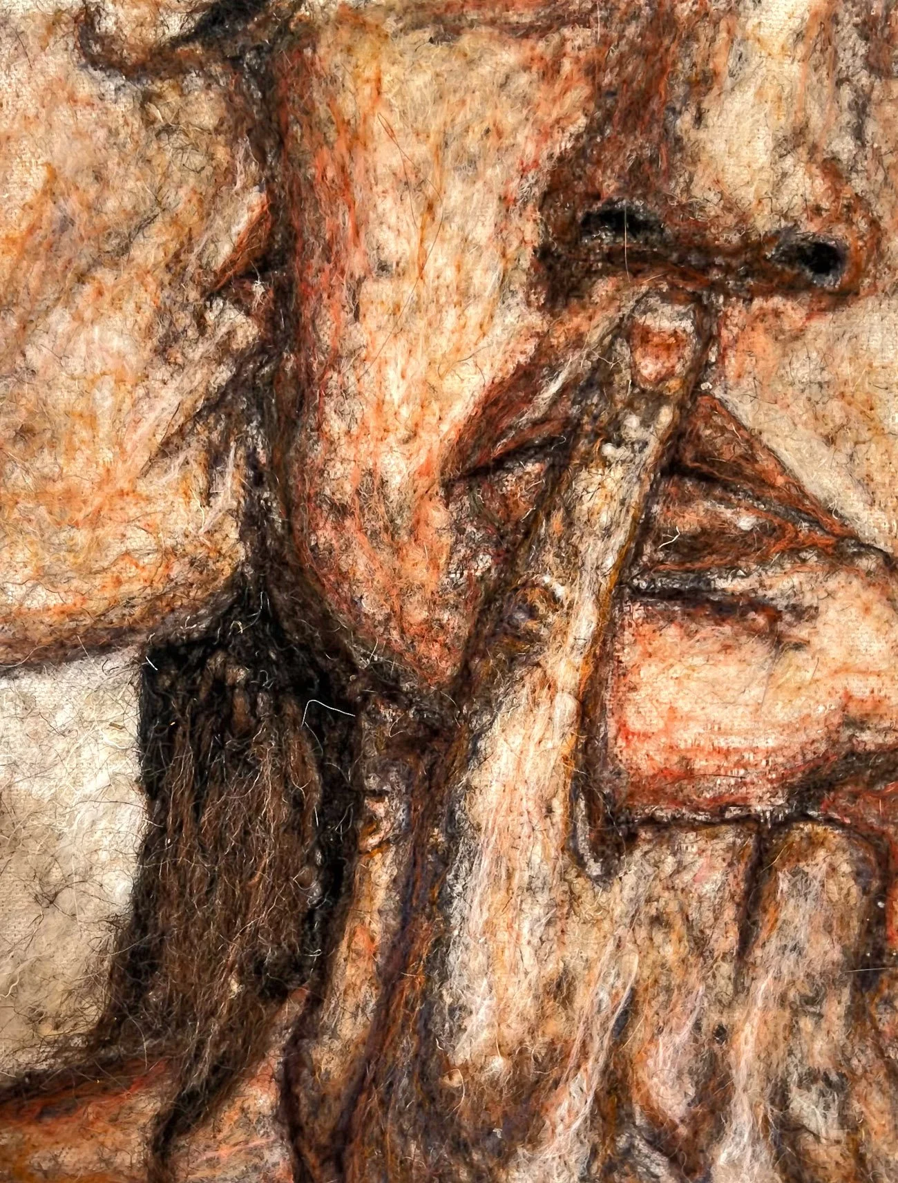 'Kiss', raw & dyed merino wool on canvas, H 25 x 21cm